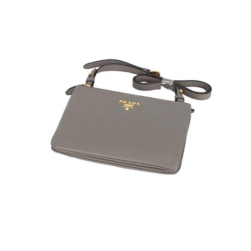 Prada Gray Vitello Phenix Bandoliera Leather Crossbody Handbag