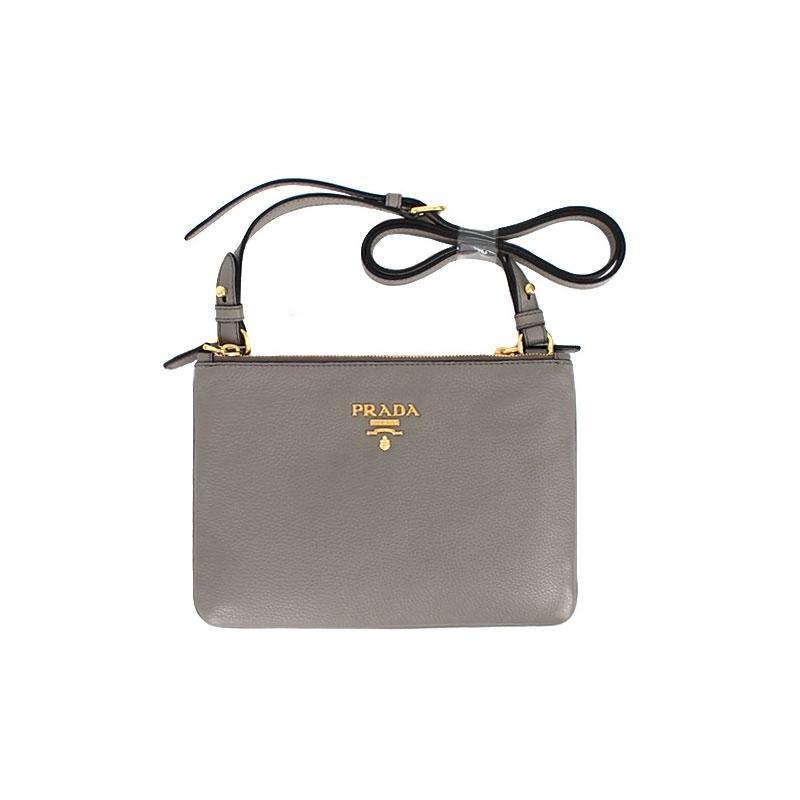 Prada Gray Vitello Phenix Bandoliera Leather Crossbody Handbag