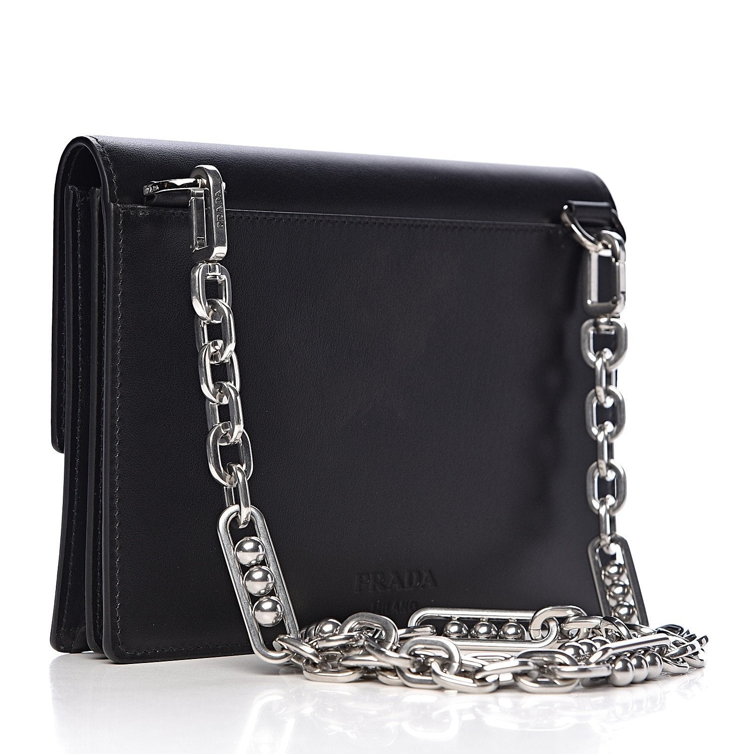 Prada Black City Calfskin Leather Green Jewels Chain Shoulder Bag