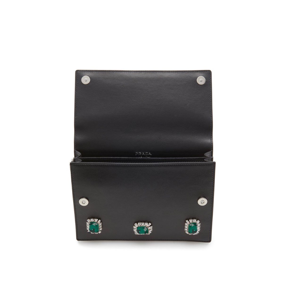 Prada Black City Calfskin Leather Green Jewels Chain Shoulder Bag