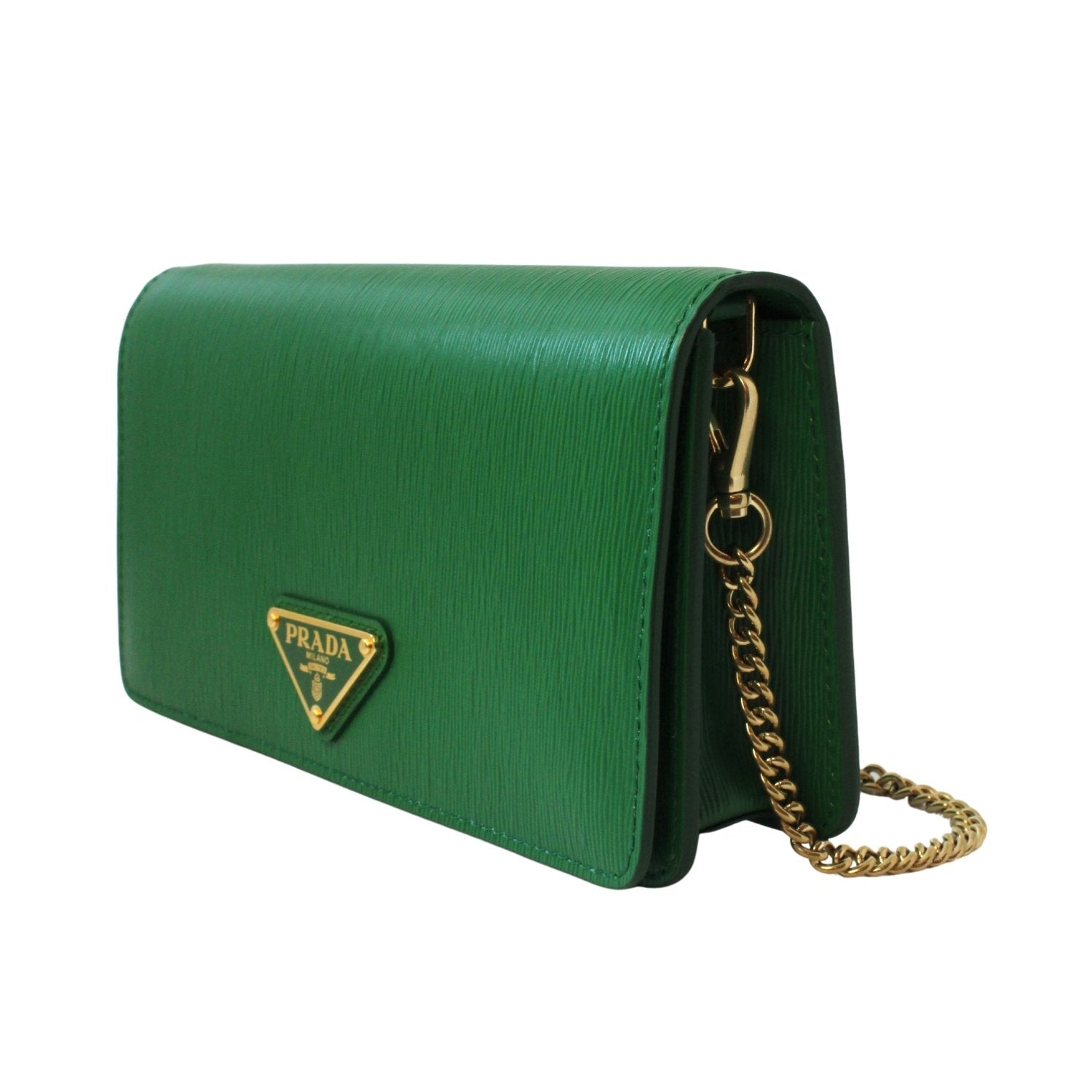 Prada Green Vitello Move Leather Triangle Logo Crossbody Bag