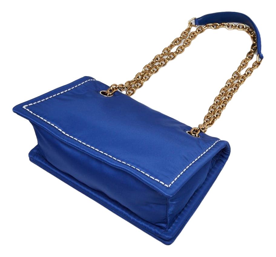 Prada Indaco Blue Tessuto Nylon Chain Flap Shoulder Bag