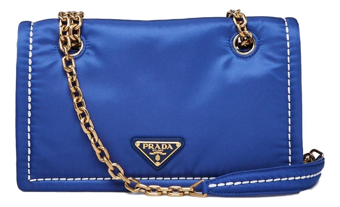 Prada Indaco Blue Tessuto Nylon Chain Flap Shoulder Bag