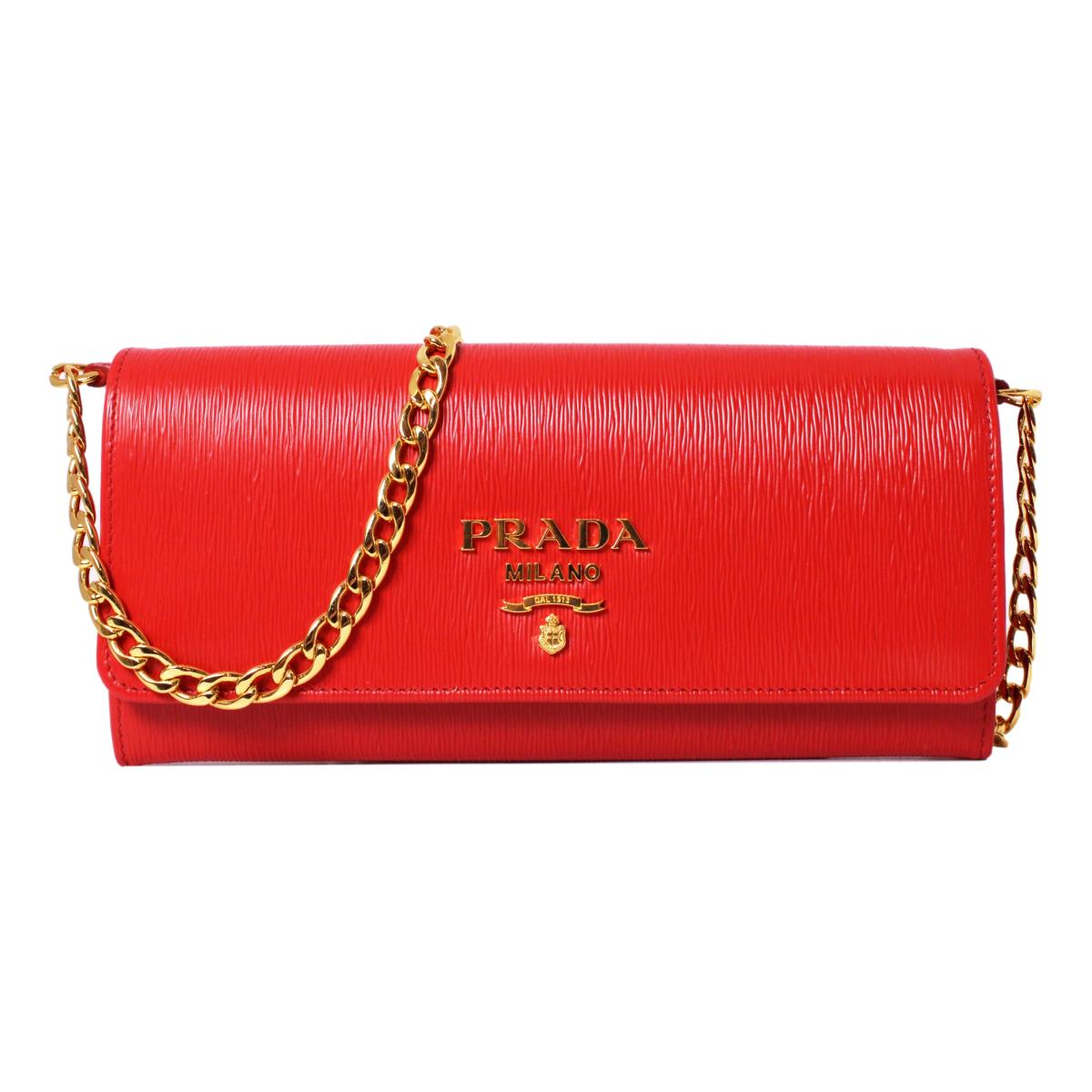 Prada Lacca Red Vitello Move Leather Chain Wallet Crossbody