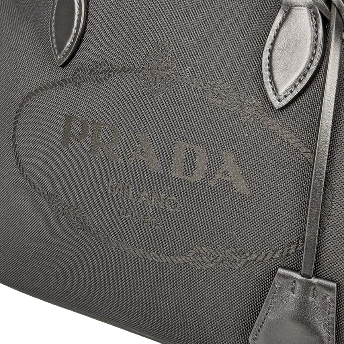 Prada Logo Jacquard Black Soft Calf Leather Trim Cross Body Bag