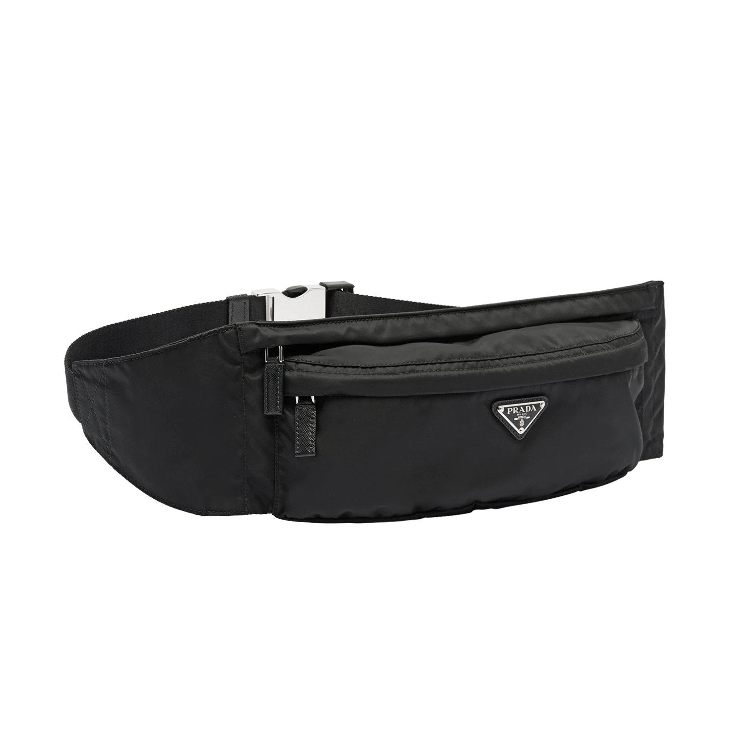 Prada Marsupio Black Nylon Saffiano Trim Triangle Logo Belt Bag