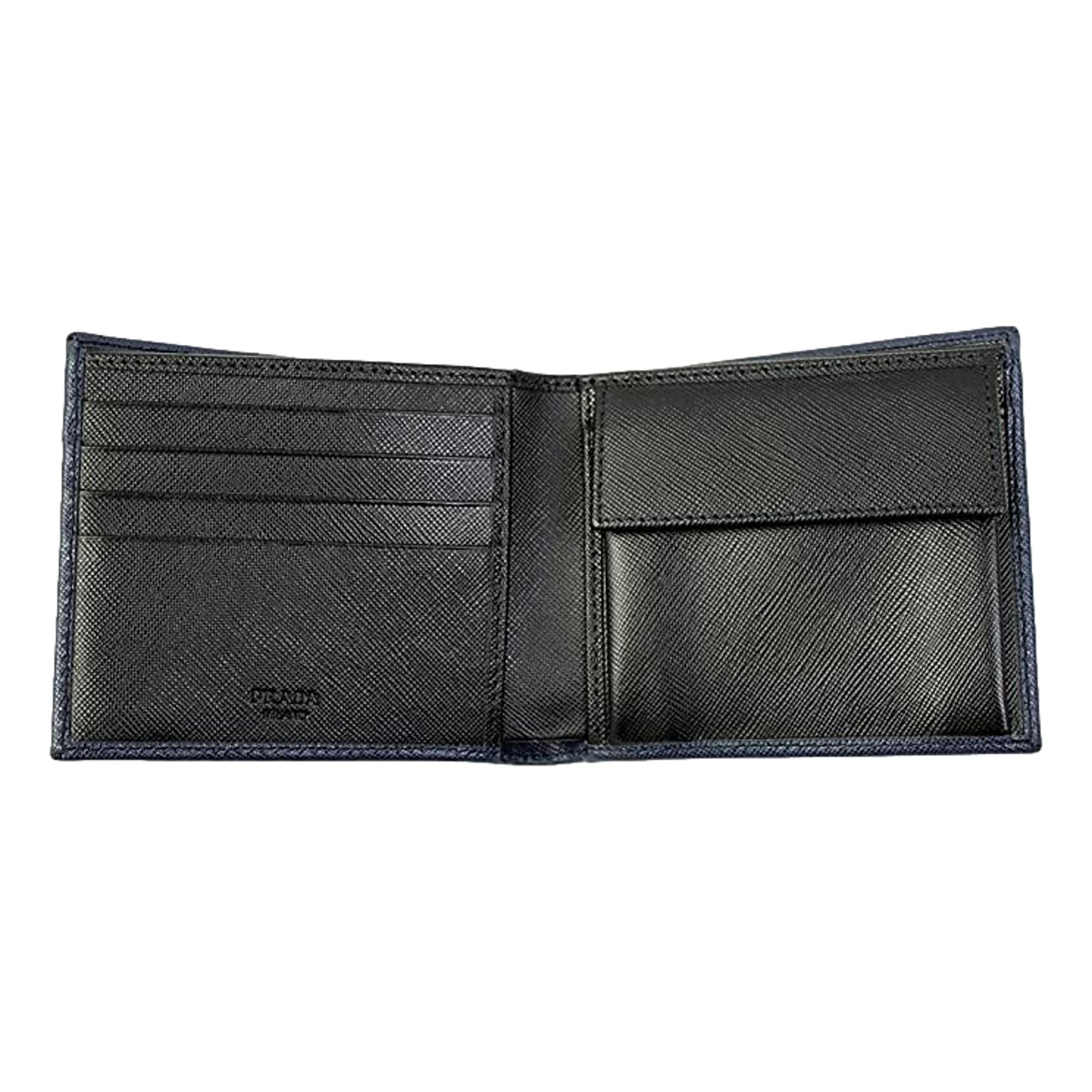 Prada Men's Baltico Blue Leather Logo Plaque Bifold Wallet