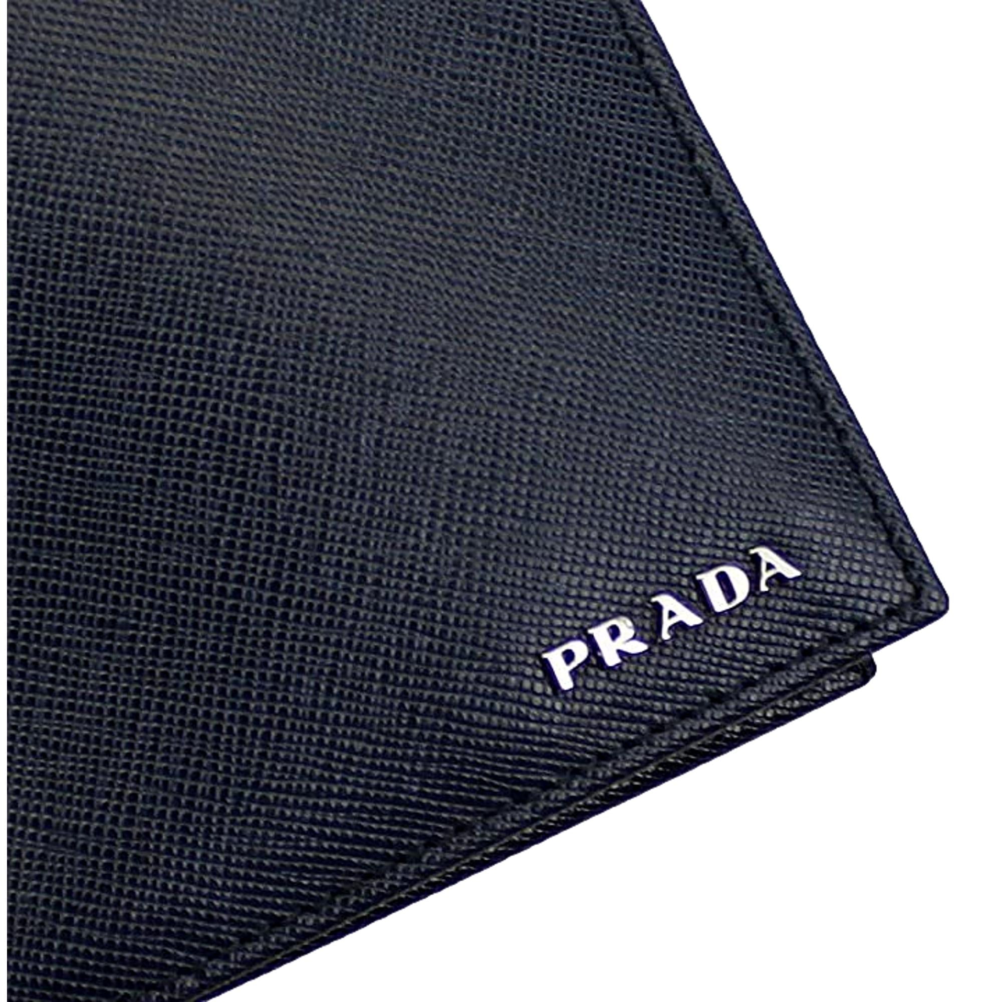 Prada Men's Baltico Blue Leather Logo Plaque Bifold Wallet