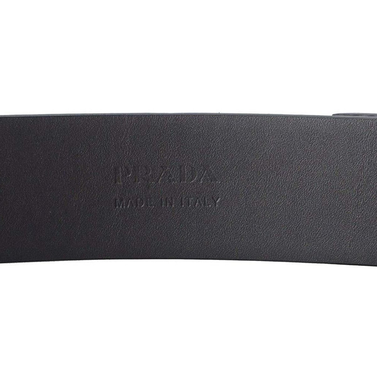 Prada Grey Saffiano Leather Belt Engraved Oval Plaque Buckle Size 105/42