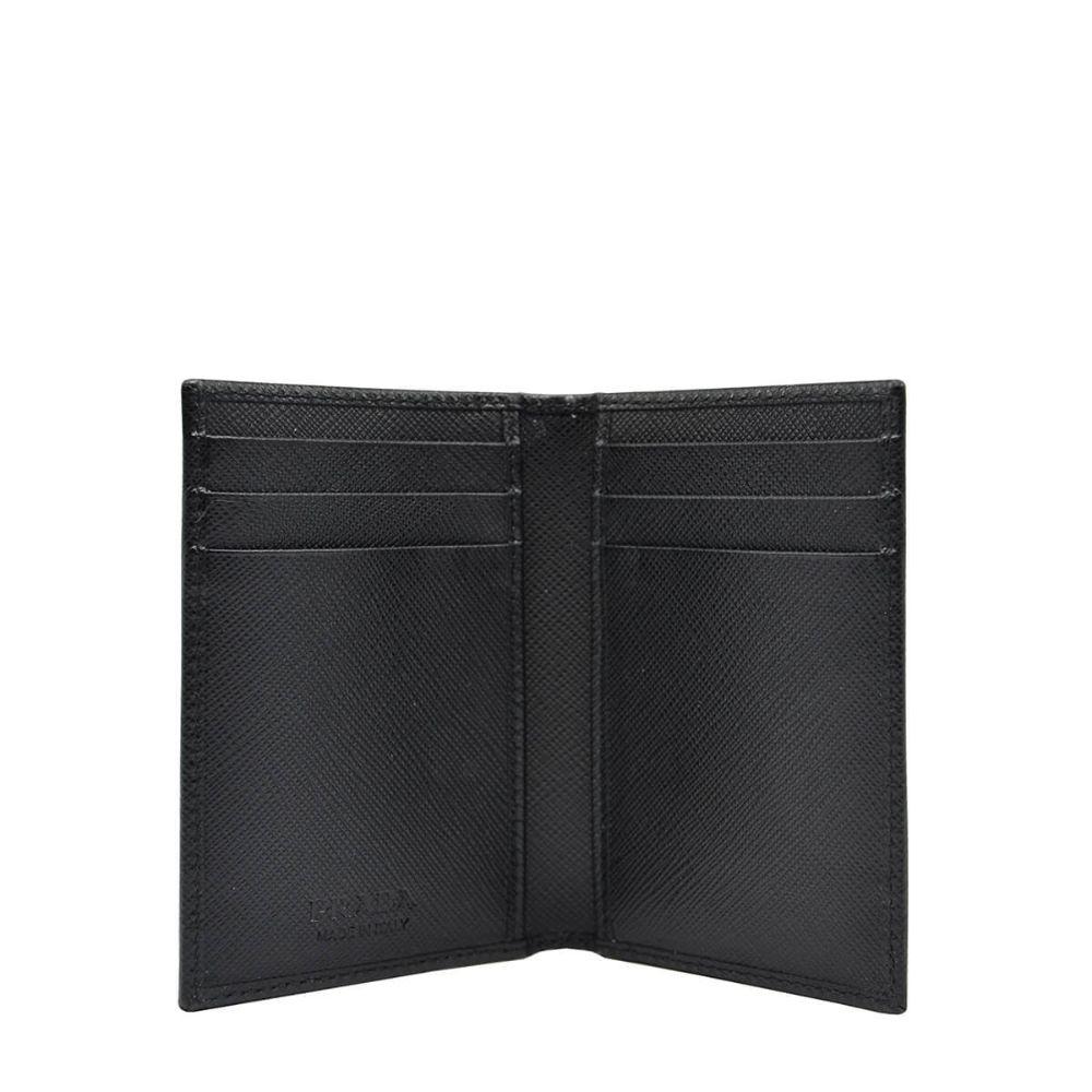 Prada Men's Saffiano Leather Vertical Card Black Holder