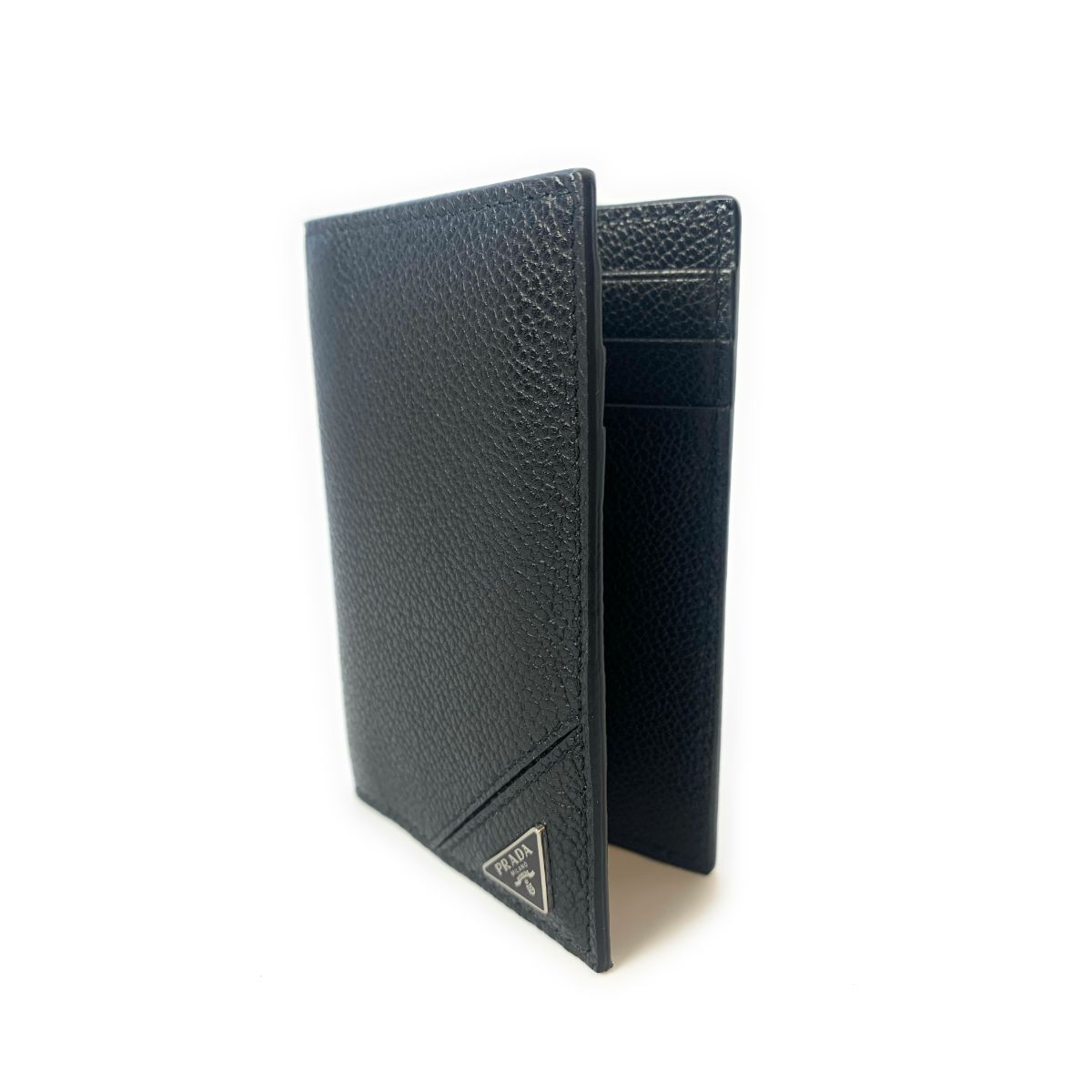 Prada Men's Vitello Micro Grain Black Leather Vertical Card Holder