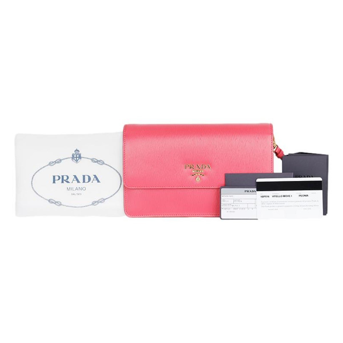 Prada Peonia Pink Vitello Move Leather Crossbody Wallet Handbag