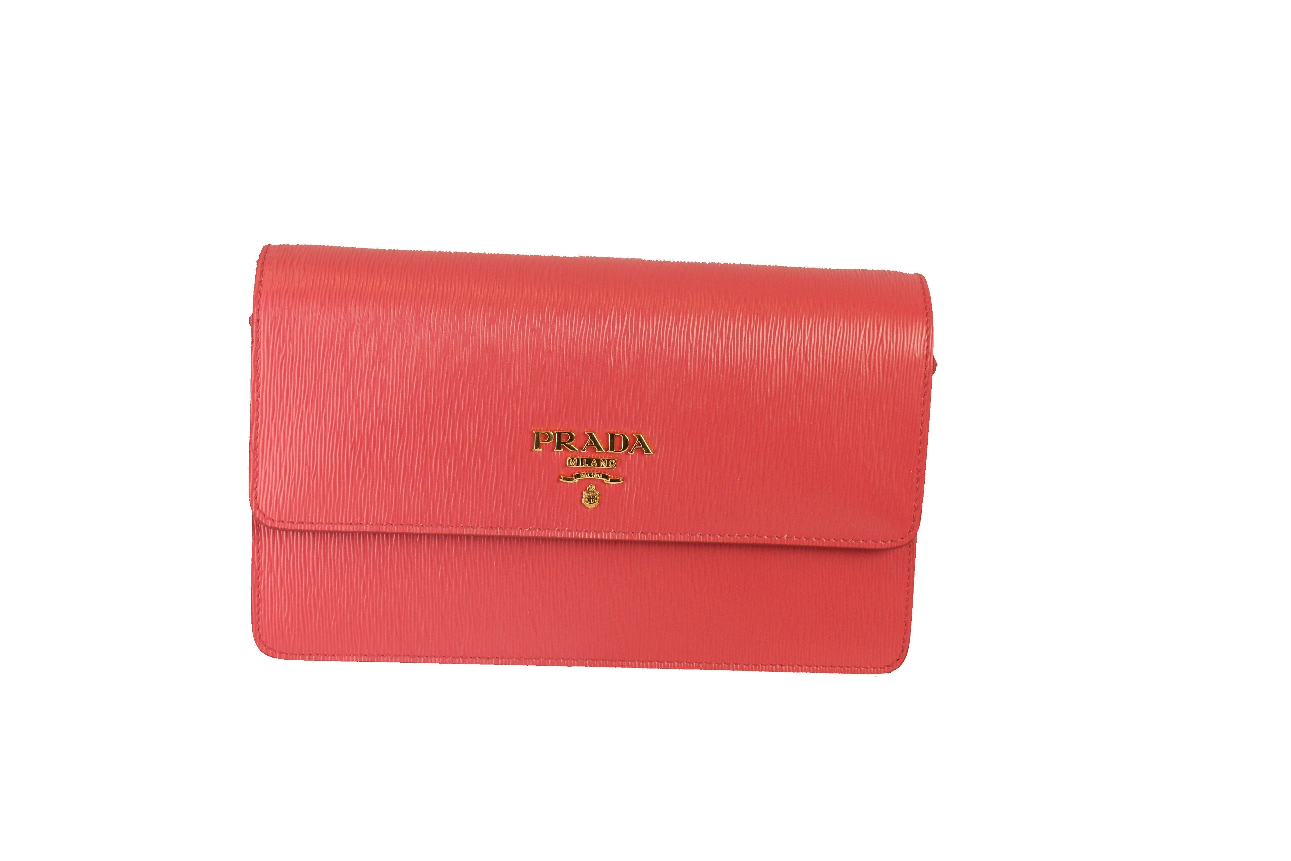 Prada Peonia Pink Vitello Move Leather Crossbody Wallet Handbag