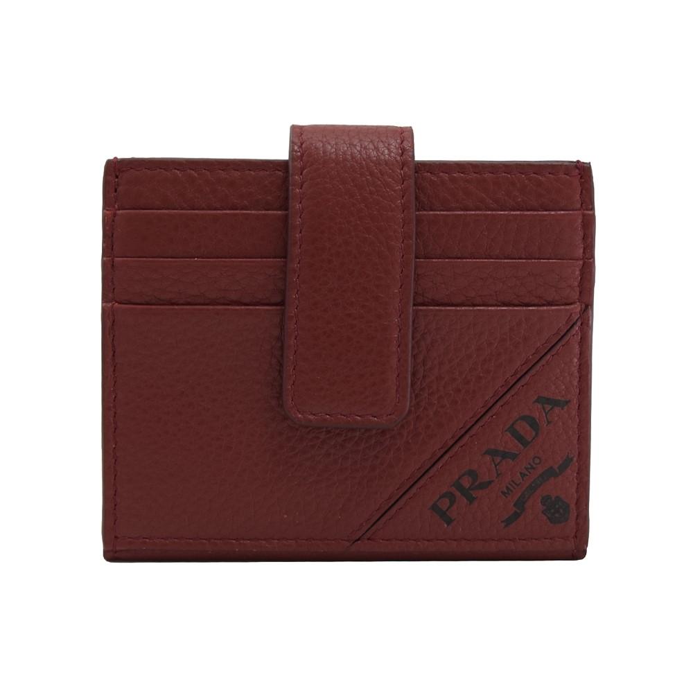 Prada Rubino Red Vitello Grain Leather Bifold Card Case Wallet