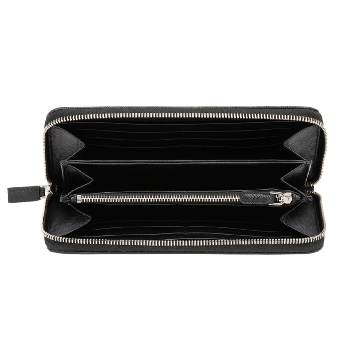 Prada Saffiano Active Black Leather Stripe Zip Around Wallet