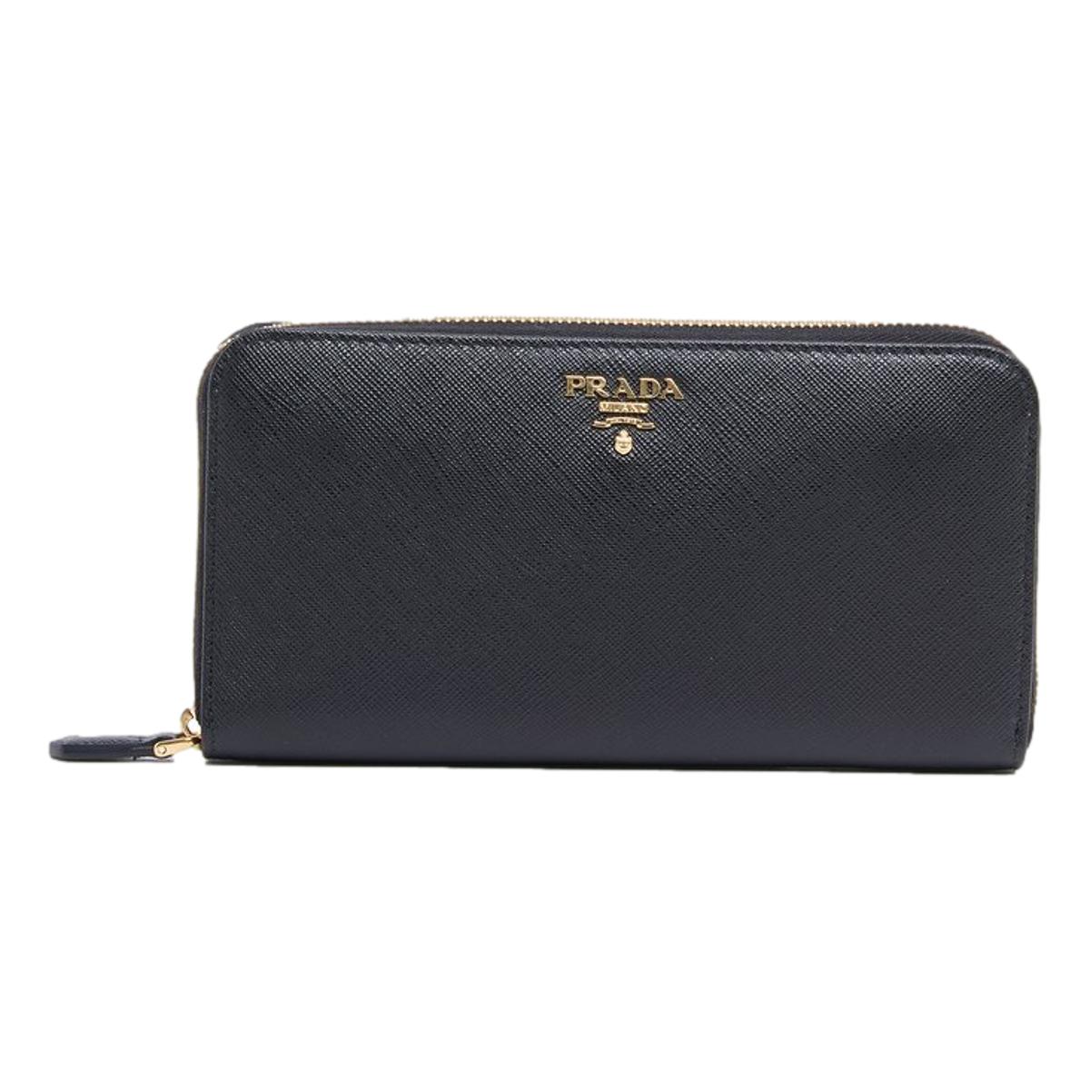 Prada Black Saffiano Leather Zip Around Wallet