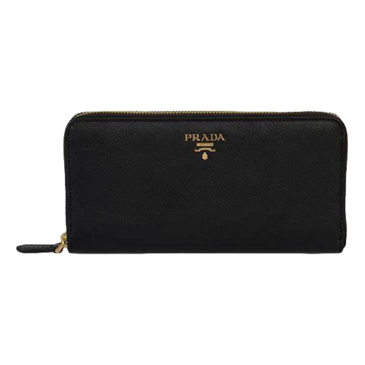 Prada Black Saffiano Leather Zip Around Wallet