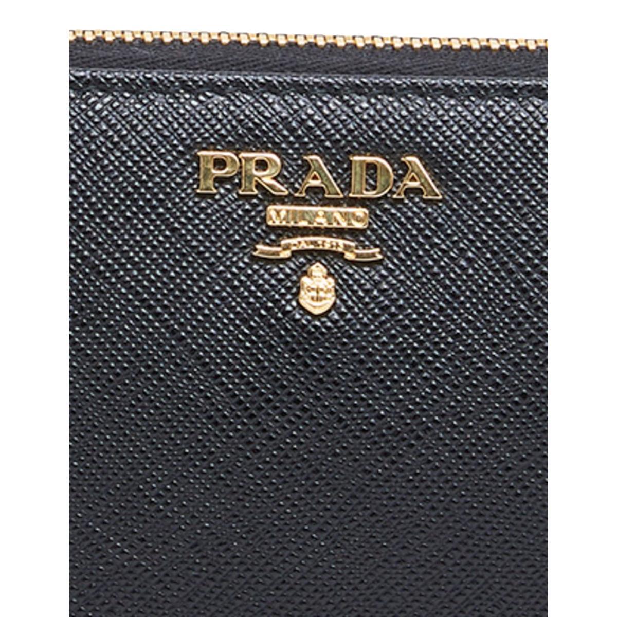 Prada Black Saffiano Leather Zip Around Wallet