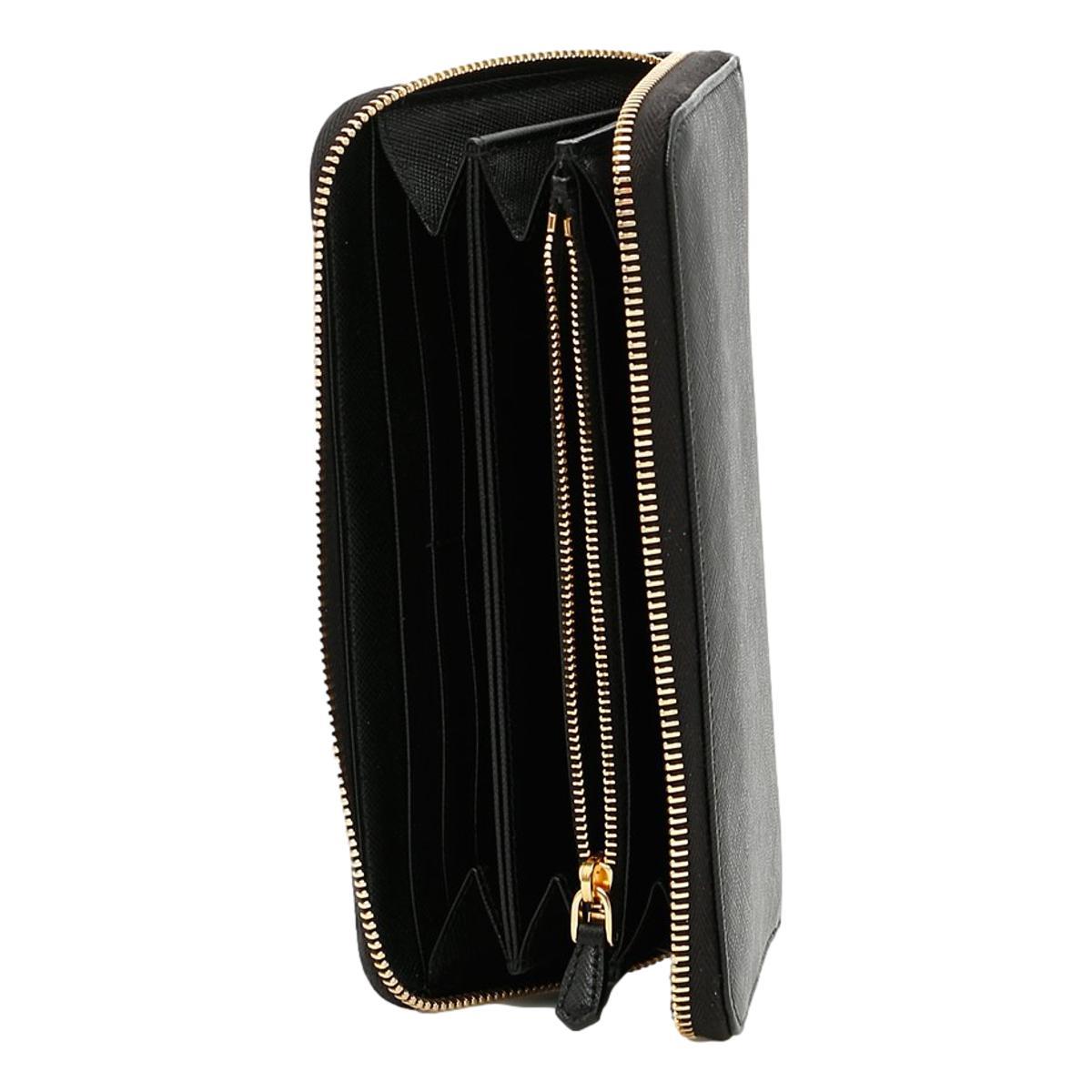 Prada Black Saffiano Leather Zip Around Wallet