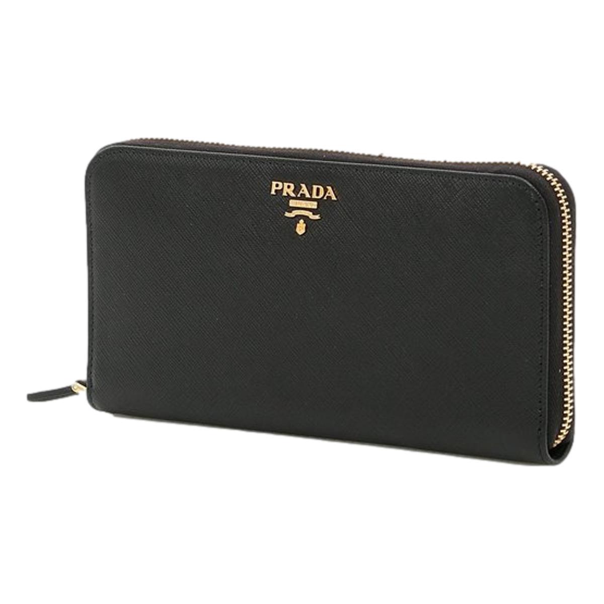 Prada Black Saffiano Leather Zip Around Wallet