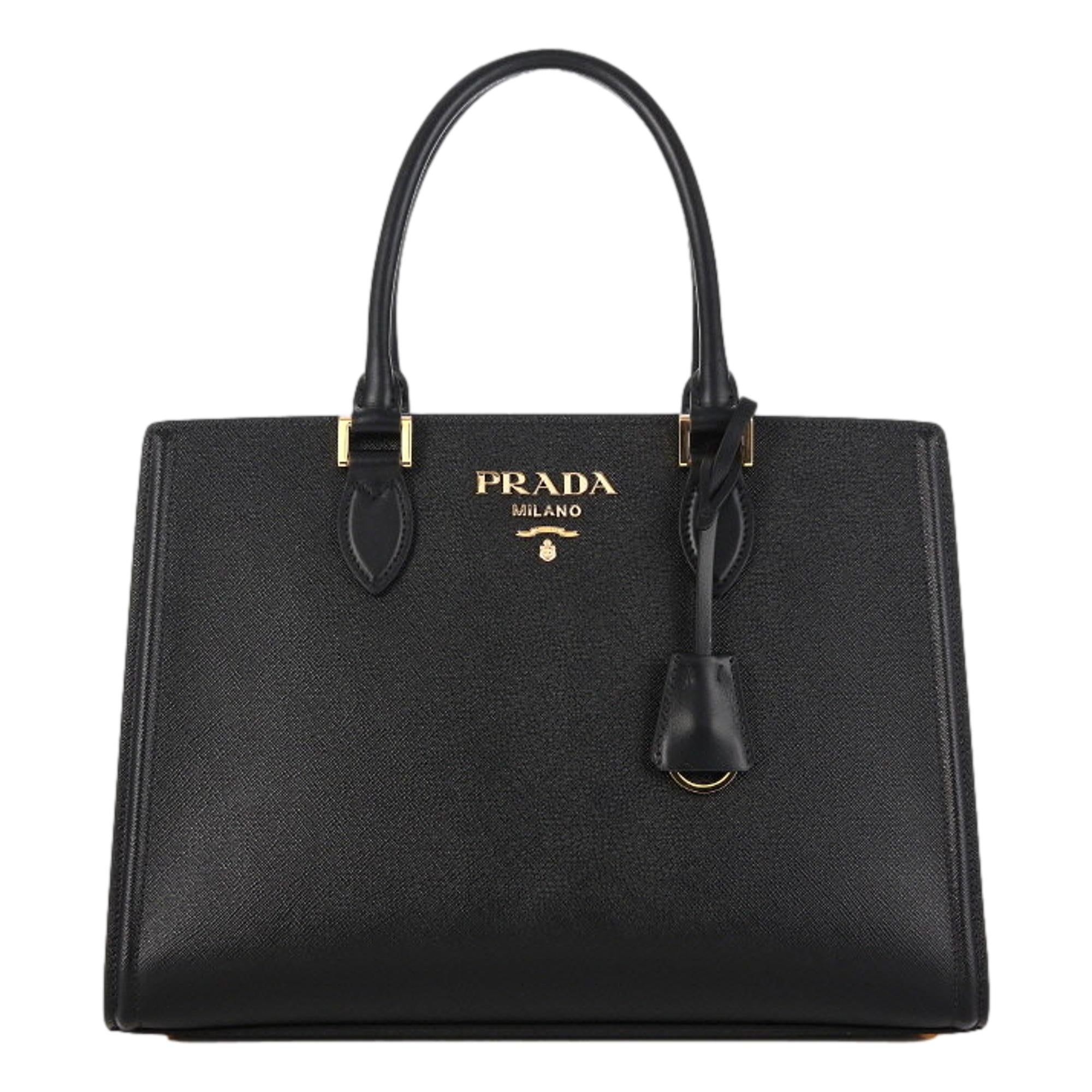 Prada Saffiano Lux Black Leather Large Crossbody Satchel Bag