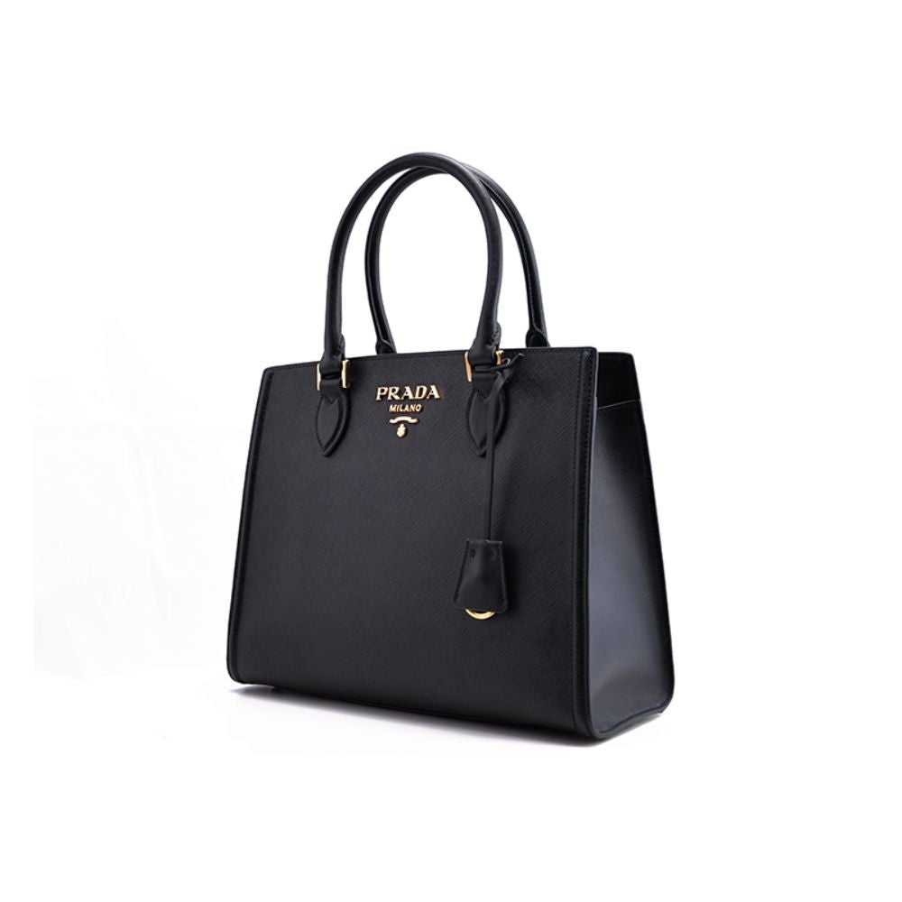 Prada Saffiano Lux Black Medium Satchel Handbag