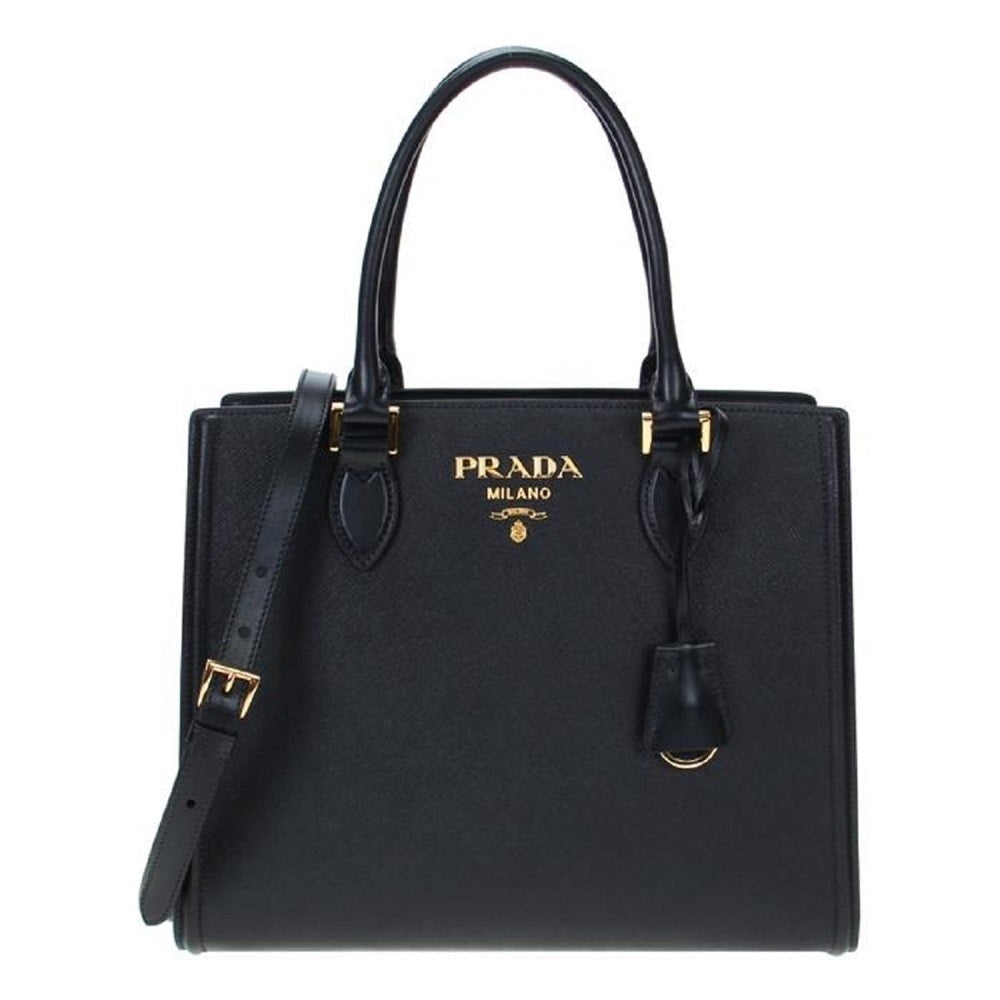 Prada Saffiano Lux Black Medium Satchel Handbag