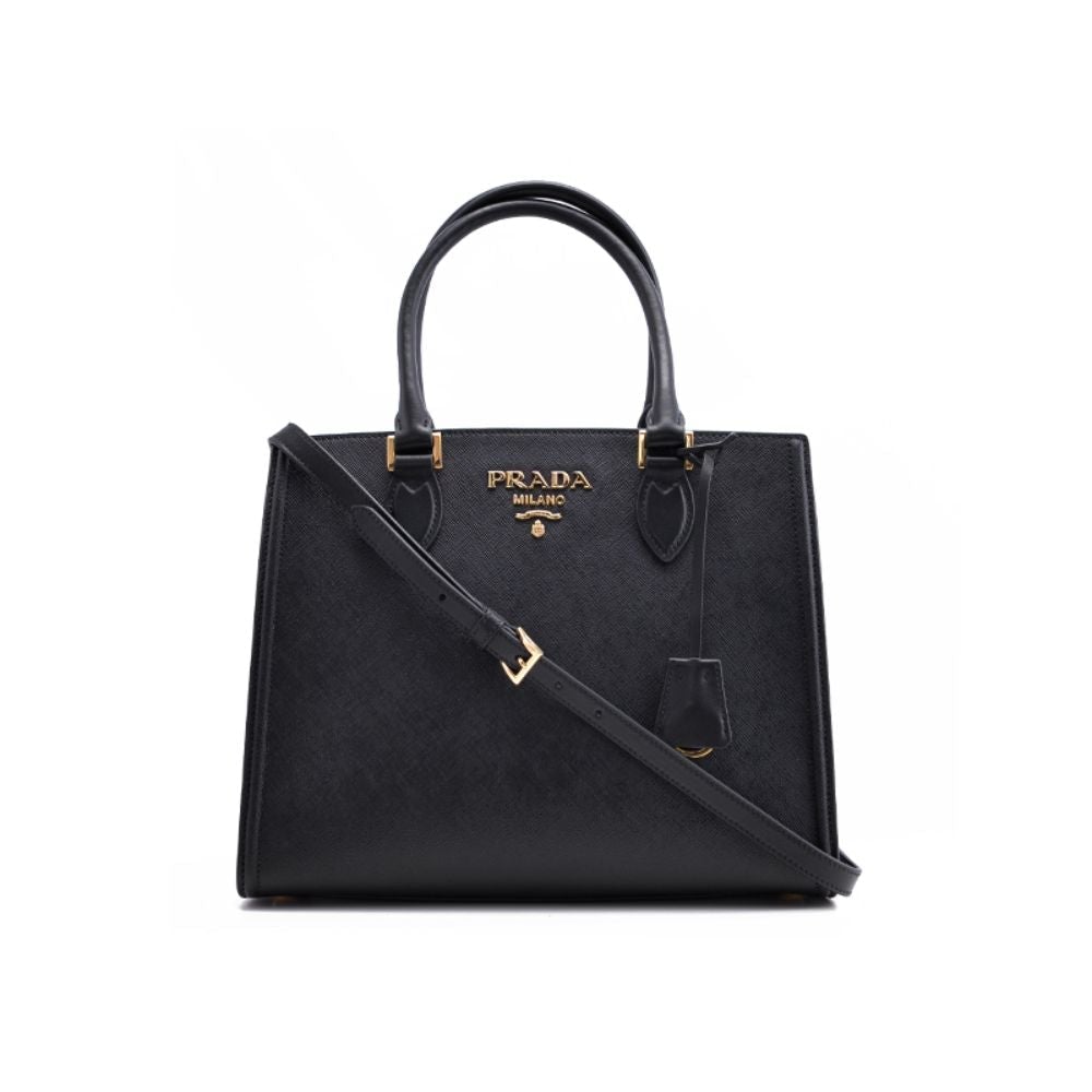 Prada Saffiano Lux Black Medium Satchel Handbag