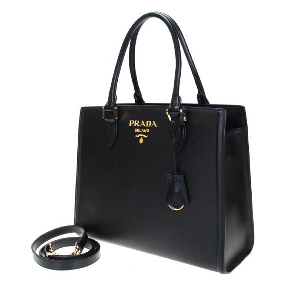 Prada Saffiano Lux Black Medium Satchel Handbag