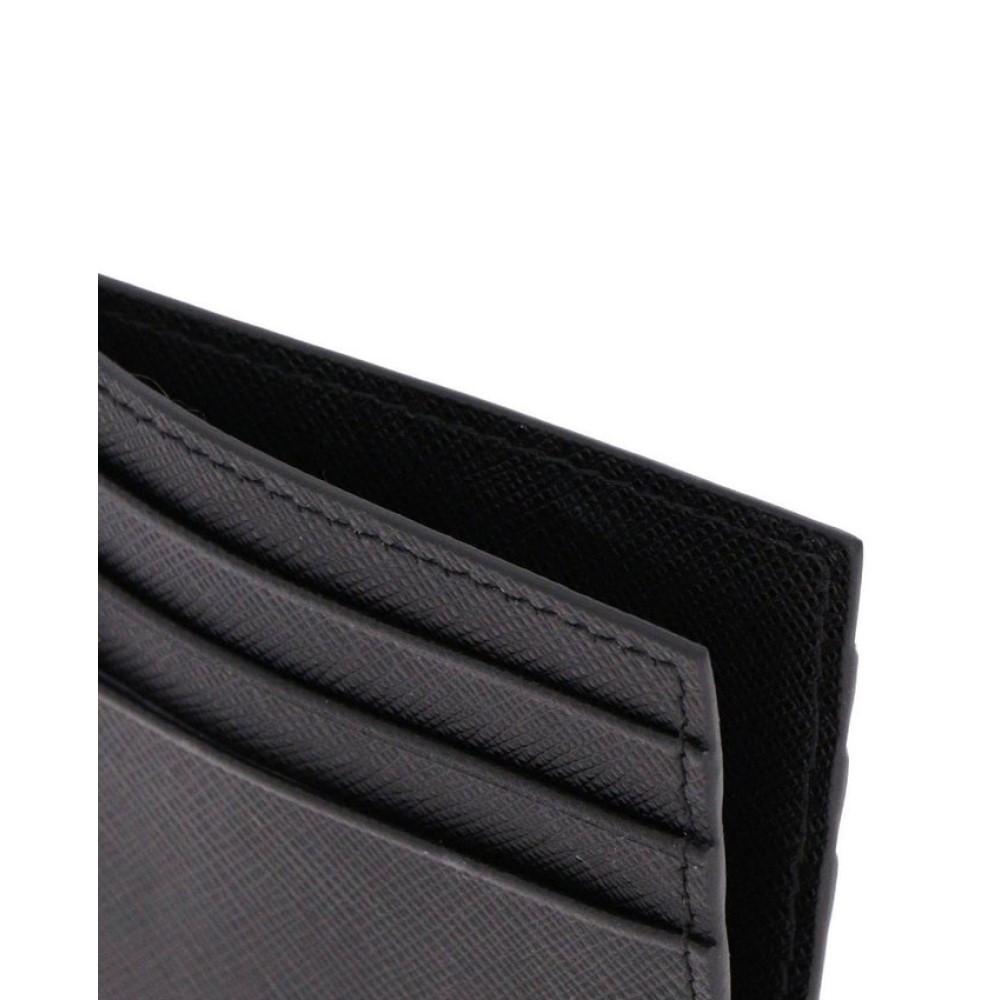 Prada Saffiano Nero Black Card Holder Embossed Logo