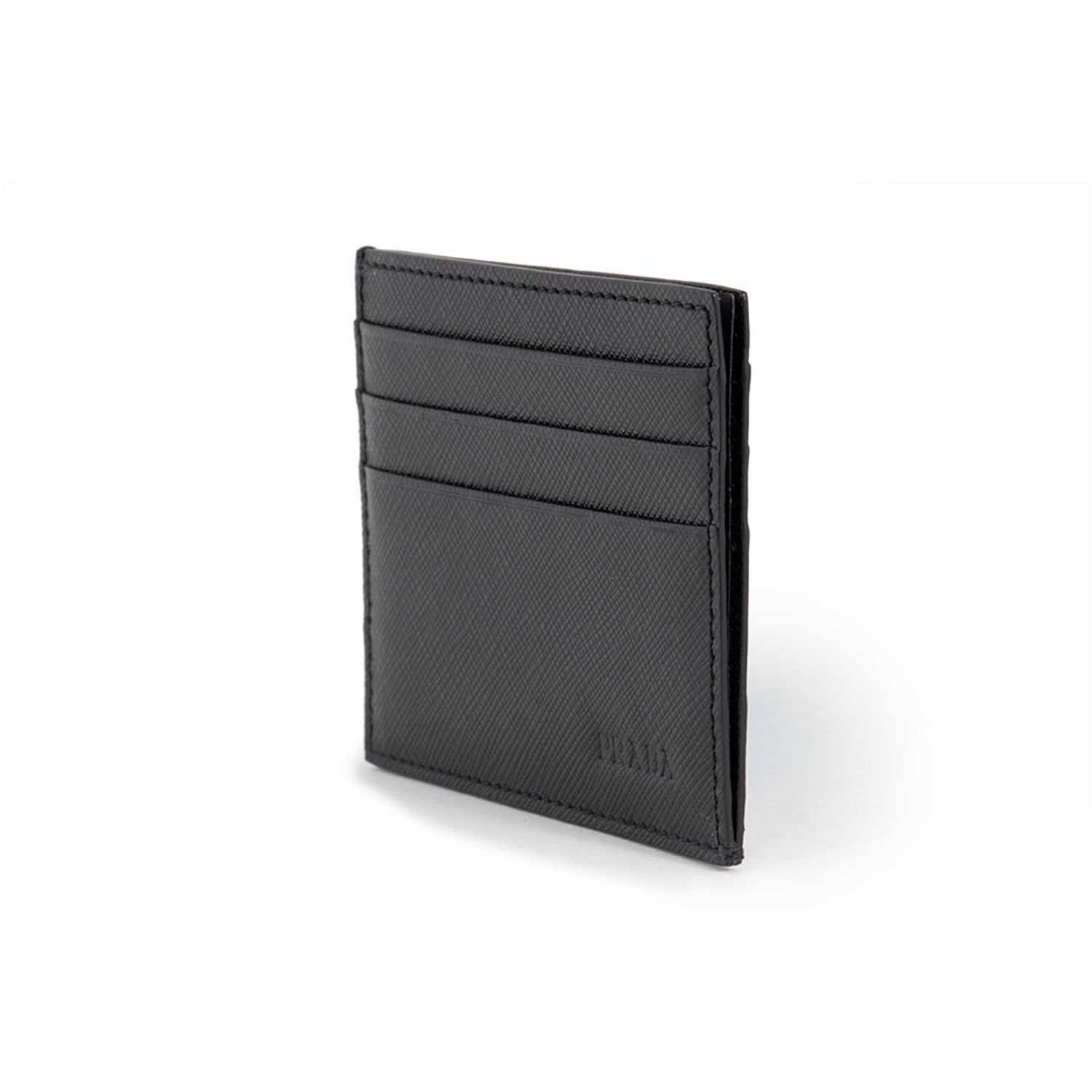 Prada Saffiano Nero Black Card Holder Embossed Logo