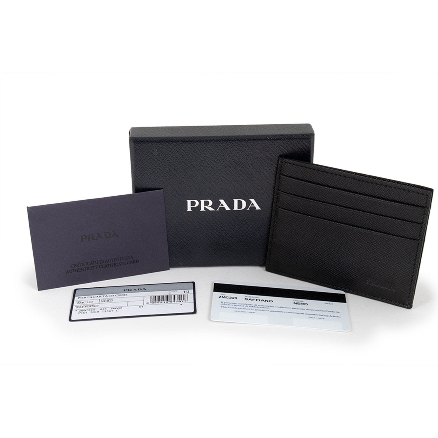 Prada Saffiano Nero Black Card Holder Embossed Logo