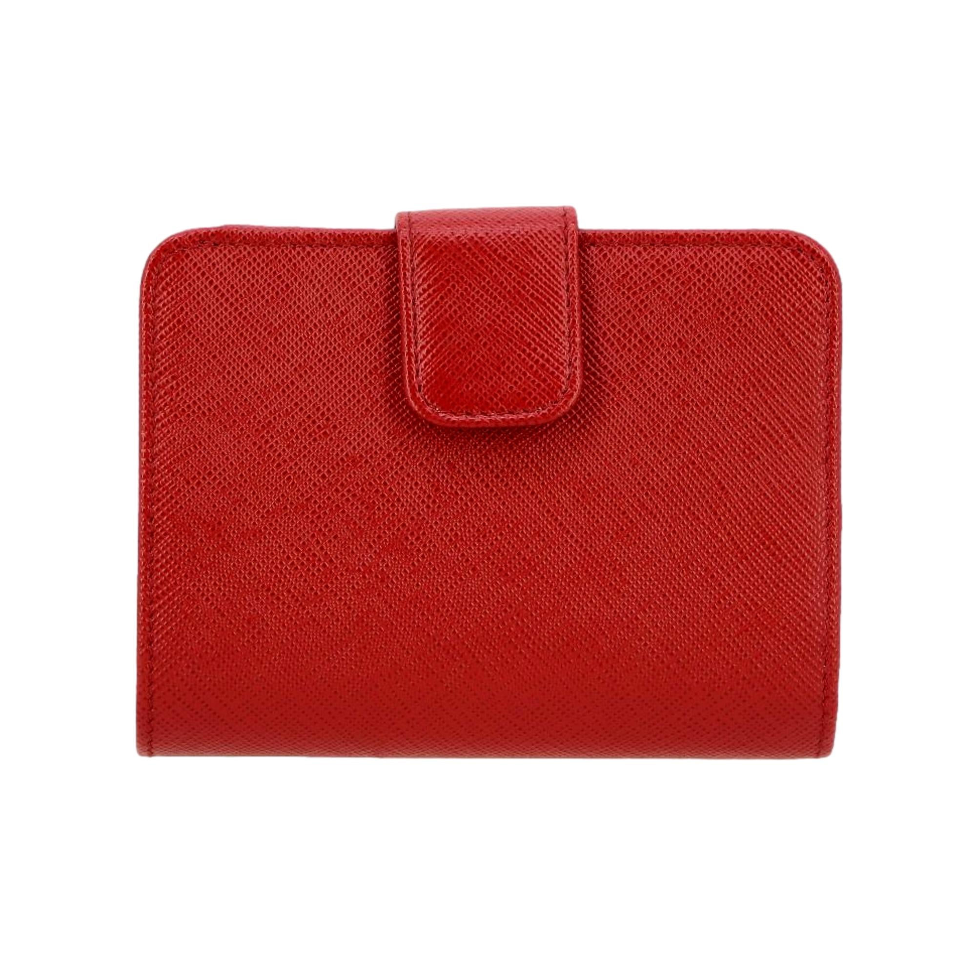 Prada Saffiano Rosso Red Snap Bifold Wallet