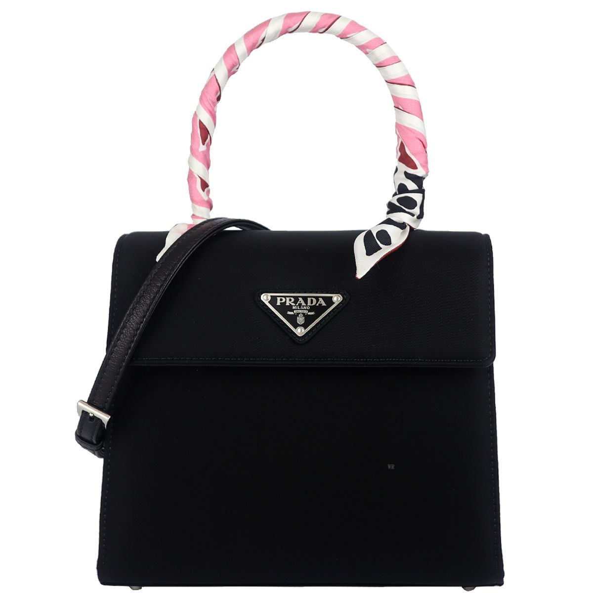 Prada Tessuto Foulard Handbag Silk Wrapped Handle Black Petalo