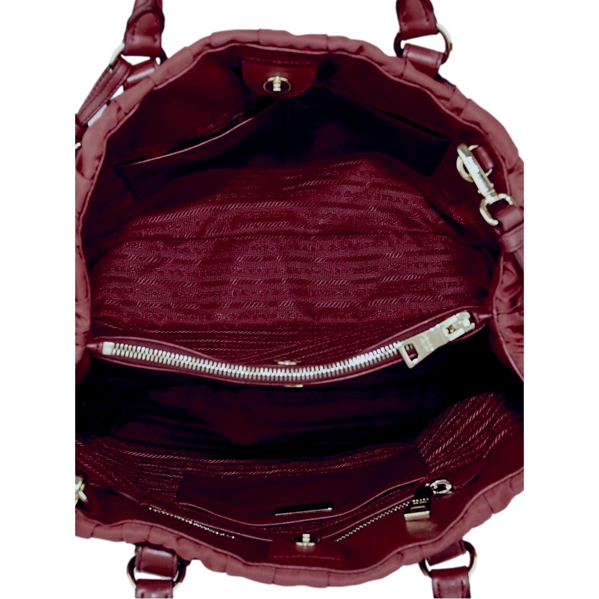 Prada Tessuto Gaufre Nylon Burgundy Large Satchel Bag