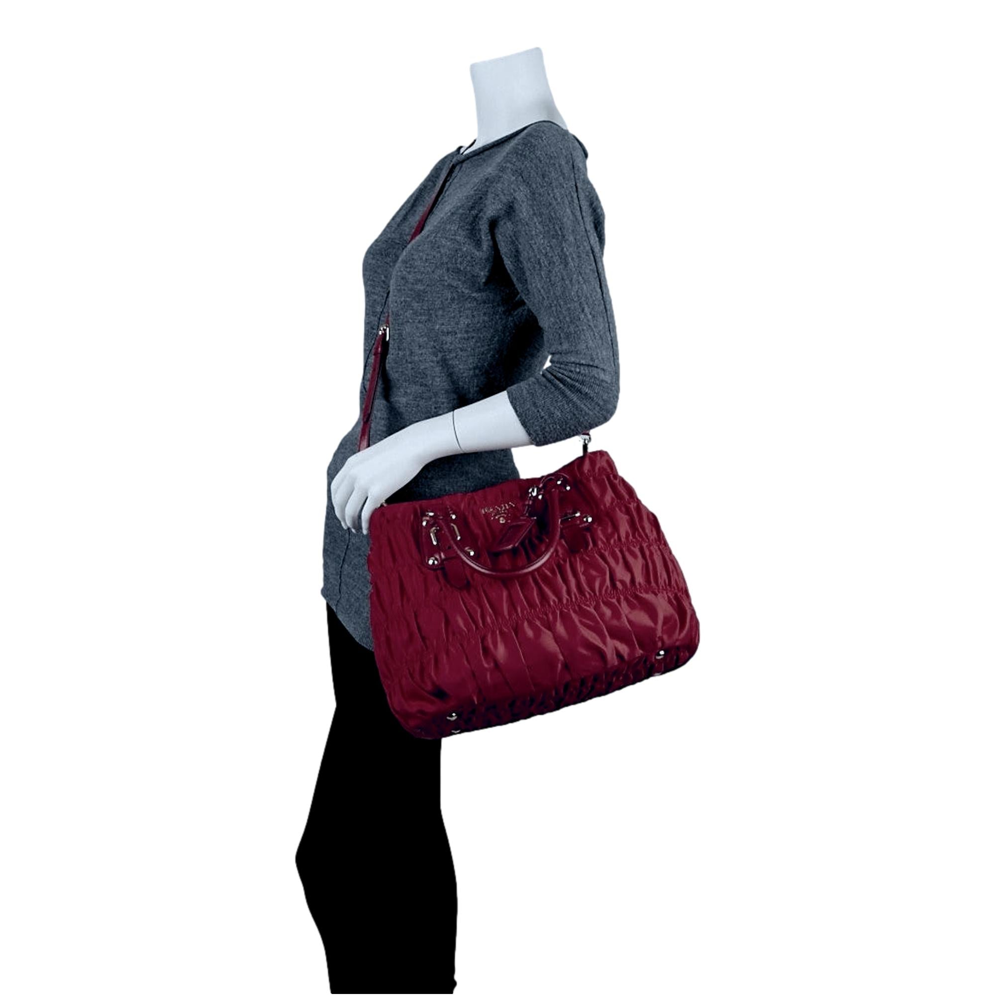 Prada Tessuto Gaufre Nylon Burgundy Large Satchel Bag