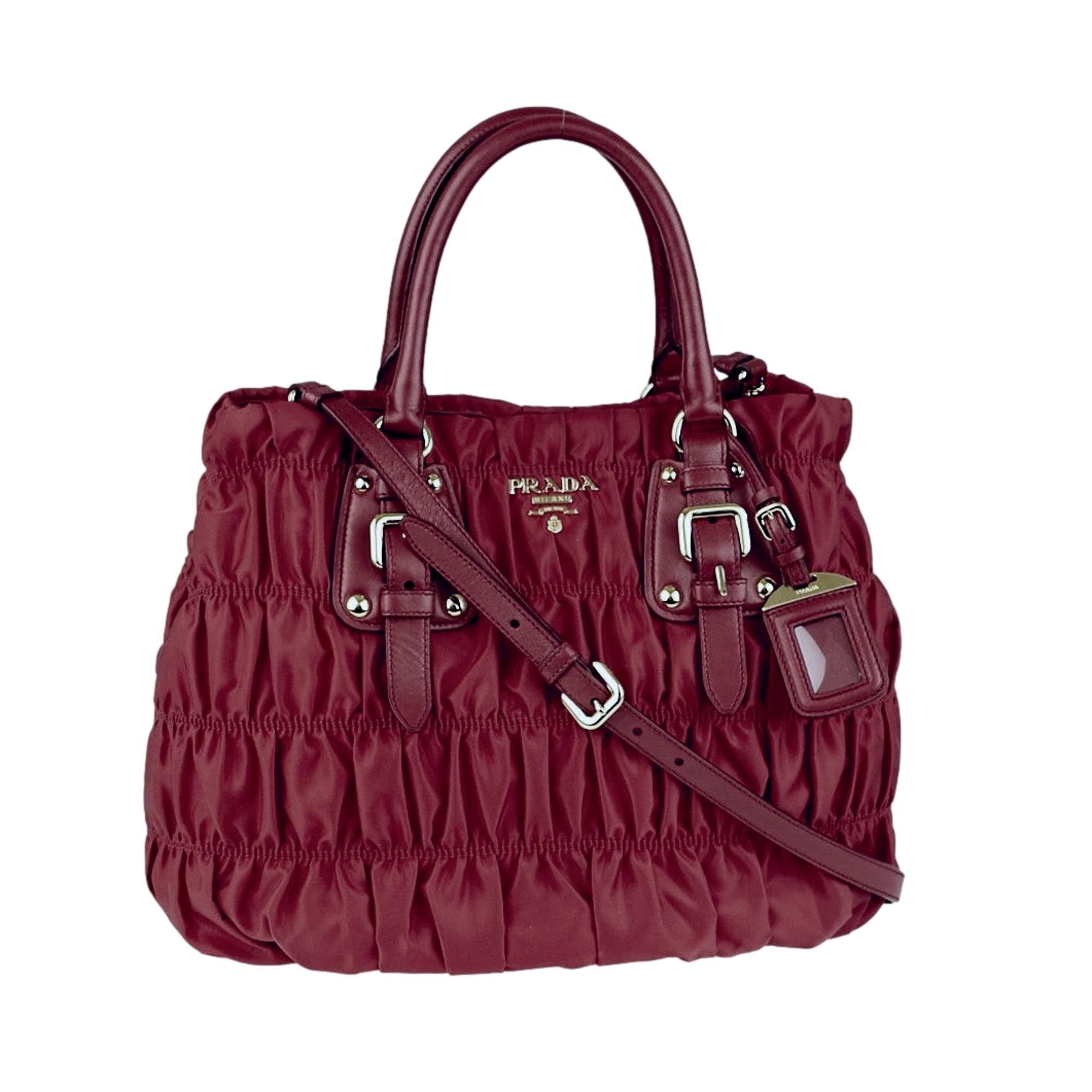 Prada Tessuto Gaufre Nylon Burgundy Large Satchel Bag