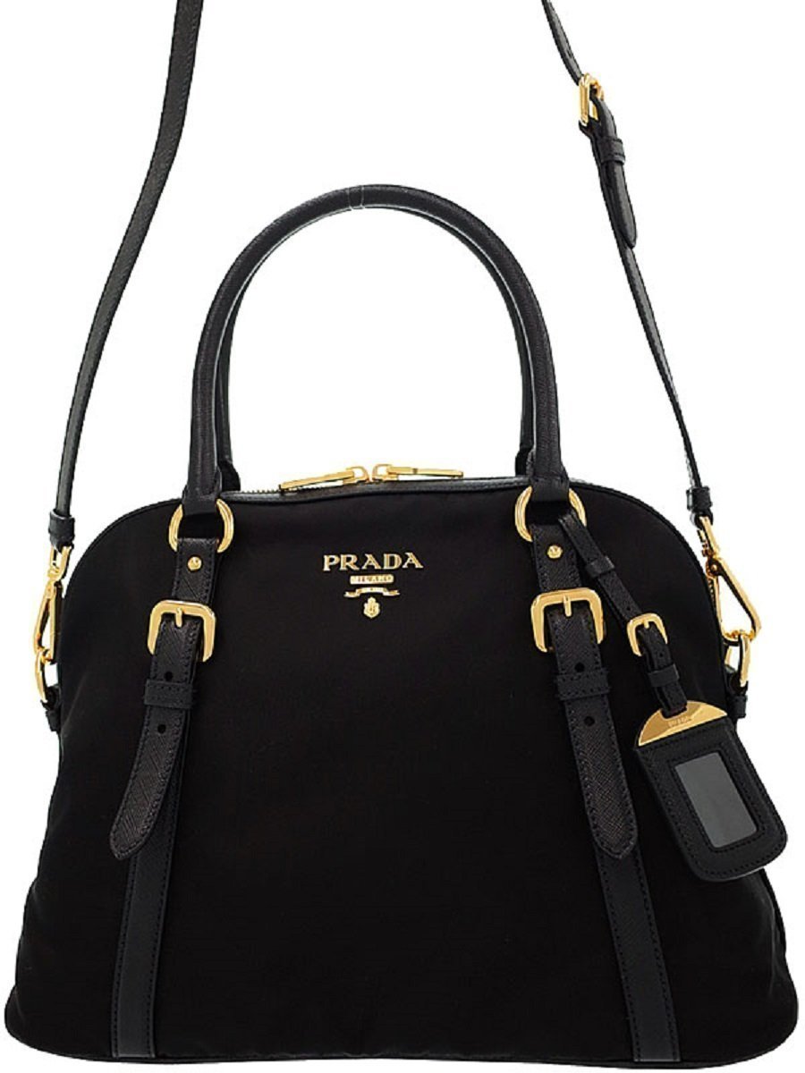 Prada Tessuto Nylon Saffiano Leather Black Satchel Bag