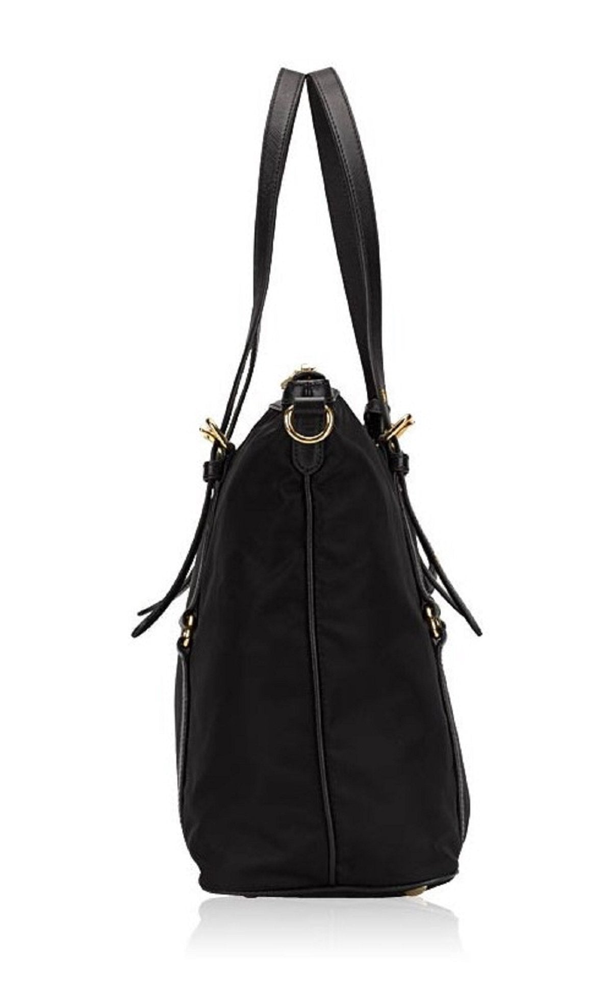 Prada Tessuto Nylon Saffiano Leather Black Top Zip Tote Bag