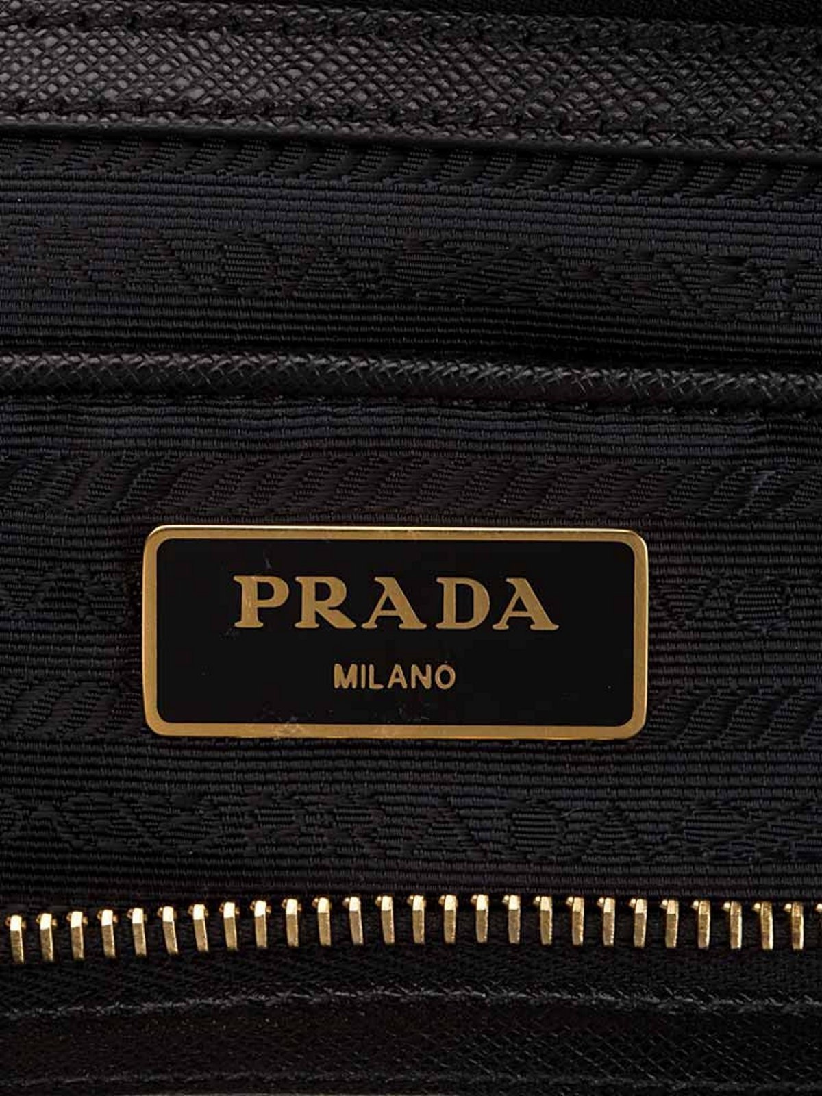 Prada Tessuto Nylon Saffiano Leather Black Top Zip Tote Bag