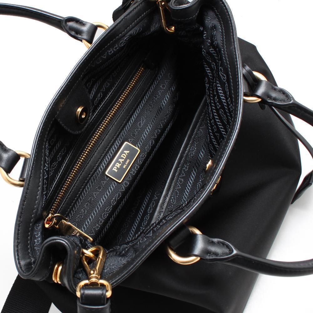 Prada Black Tessuto Nylon Soft Calf Leather Trim Cross Body Bag