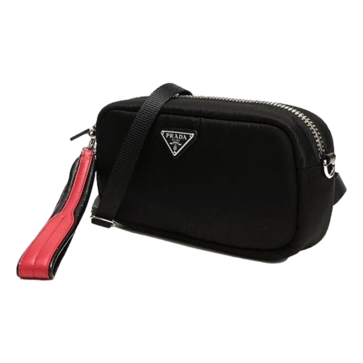 Prada Tessuto Black Red Nylon Mini Convertible Wristlet Crossbody Bag