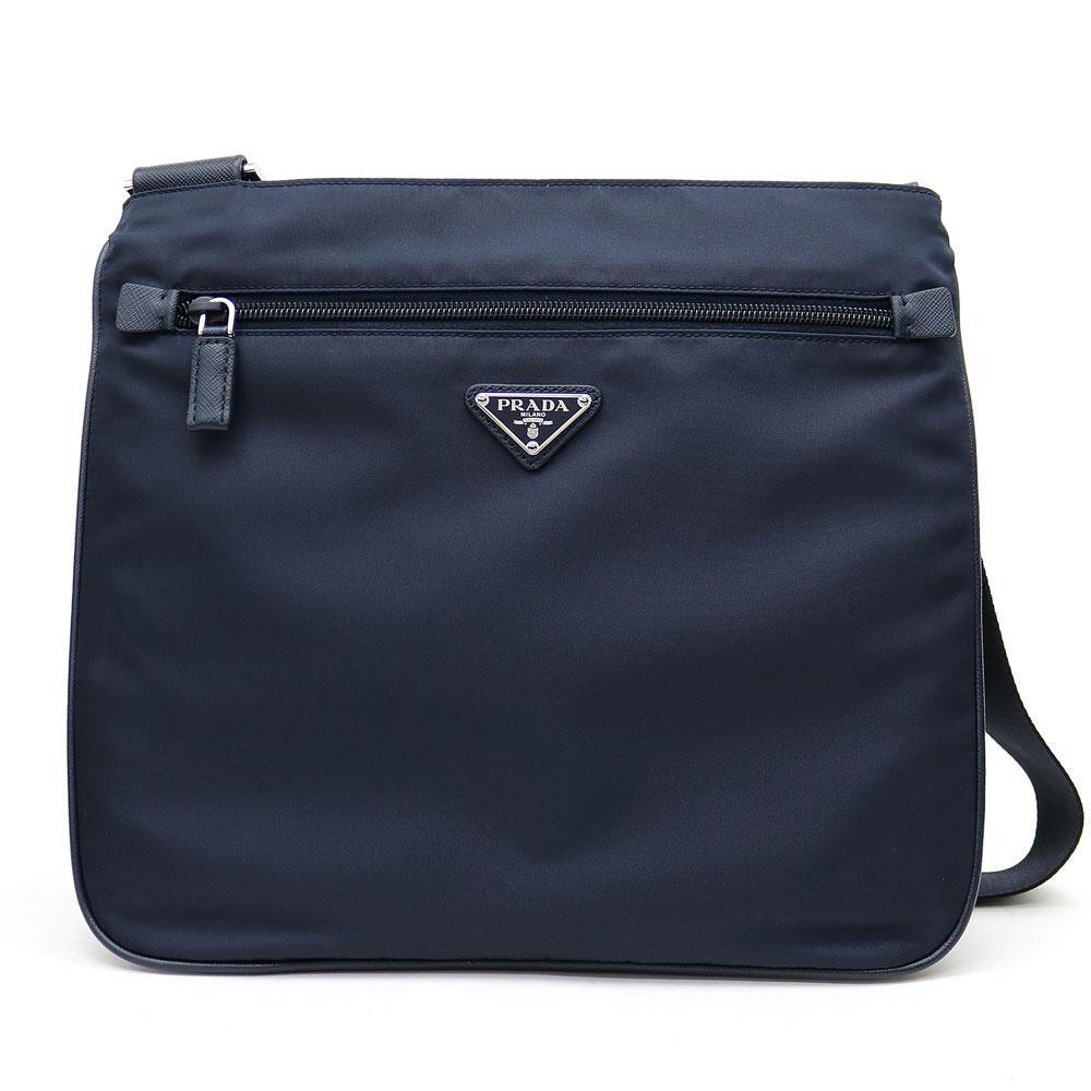 Prada Tessuto Saffiano Blue Nylon Logo Crossbody Messenger Bag