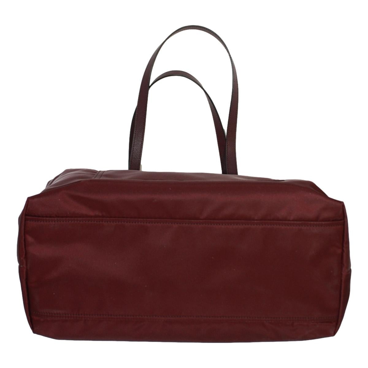 Prada Vela Bordeaux Red Tessuto Nylon Saffiano Leather Tote