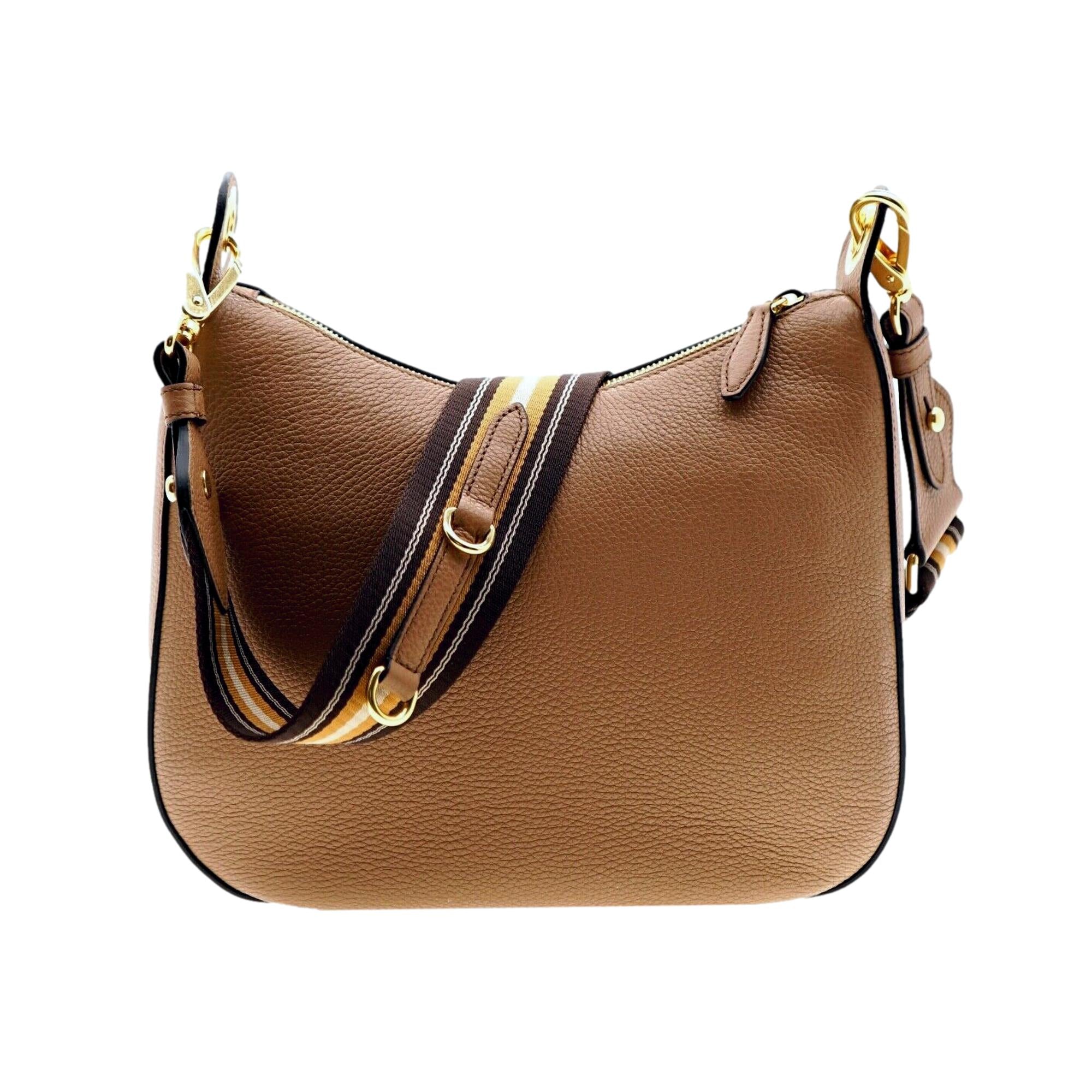 Prada Vitello Caramel Leather Bag Nylon Web Stripe Strap