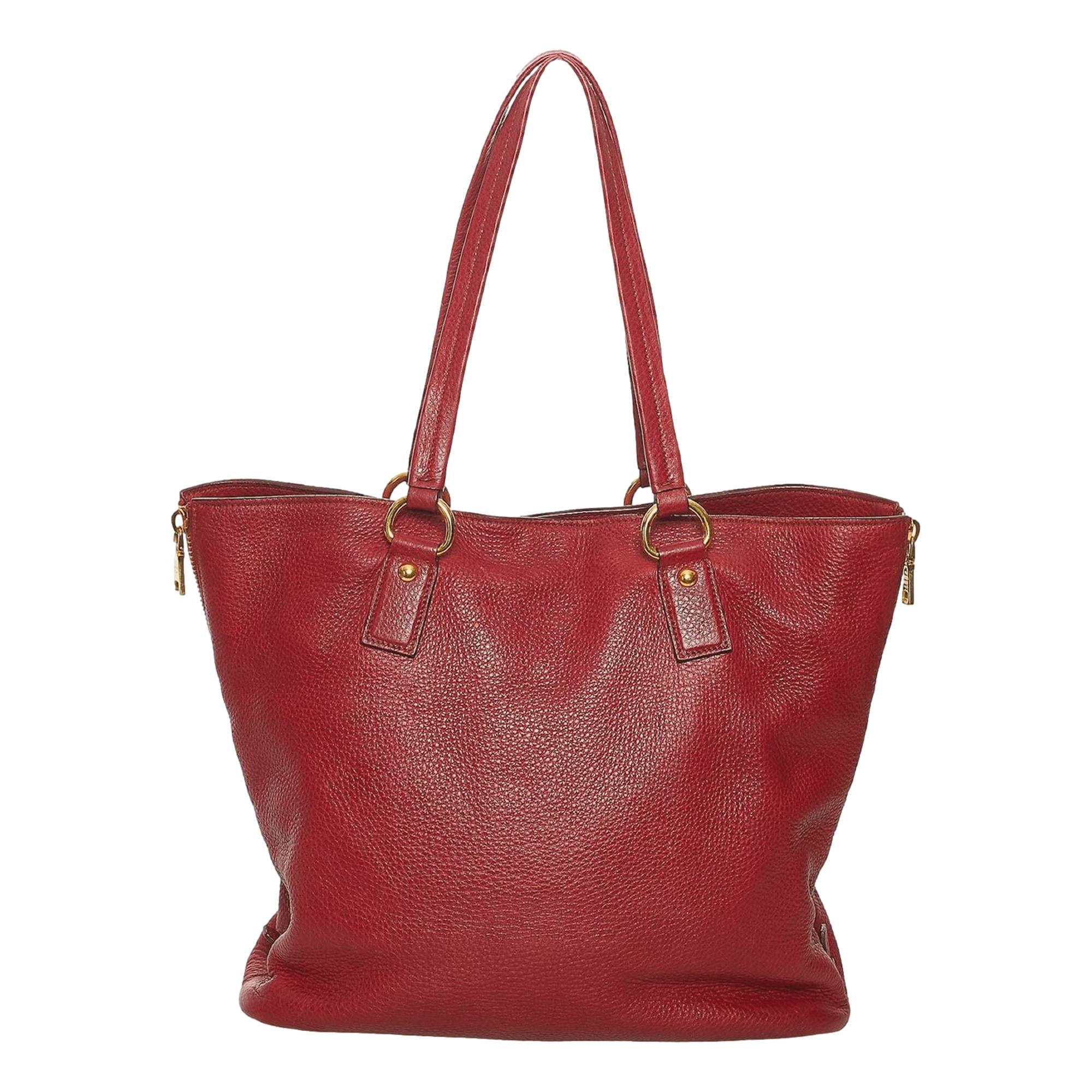 Prada Vitello Daino Red Side Zip Tote Bag