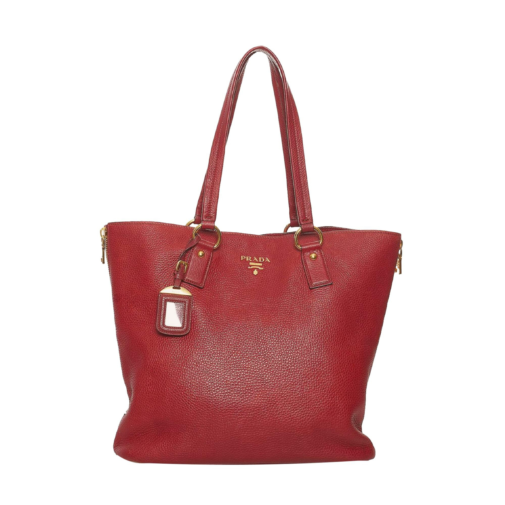 Prada Vitello Daino Red Side Zip Tote Bag