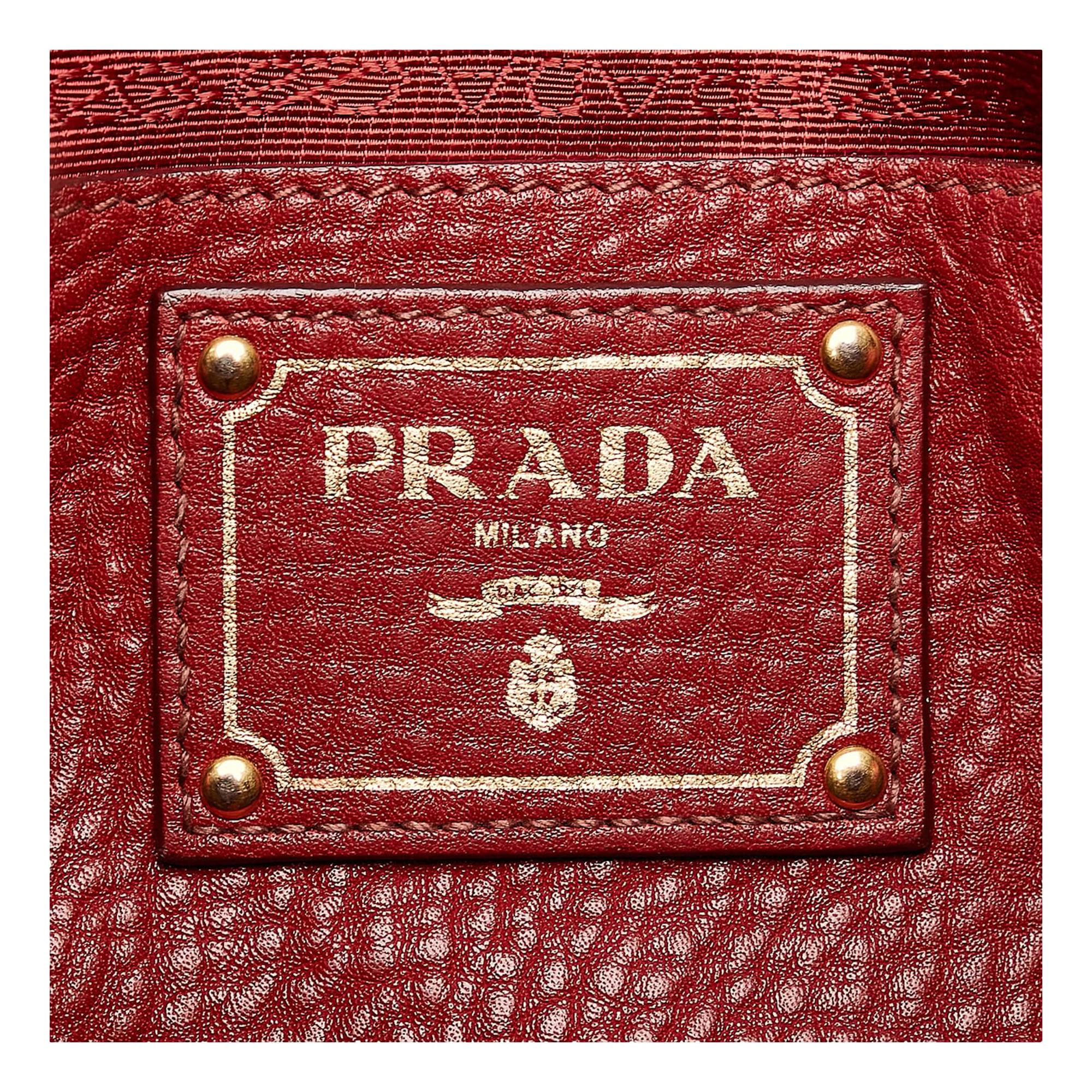 Prada Vitello Daino Red Side Zip Tote Bag