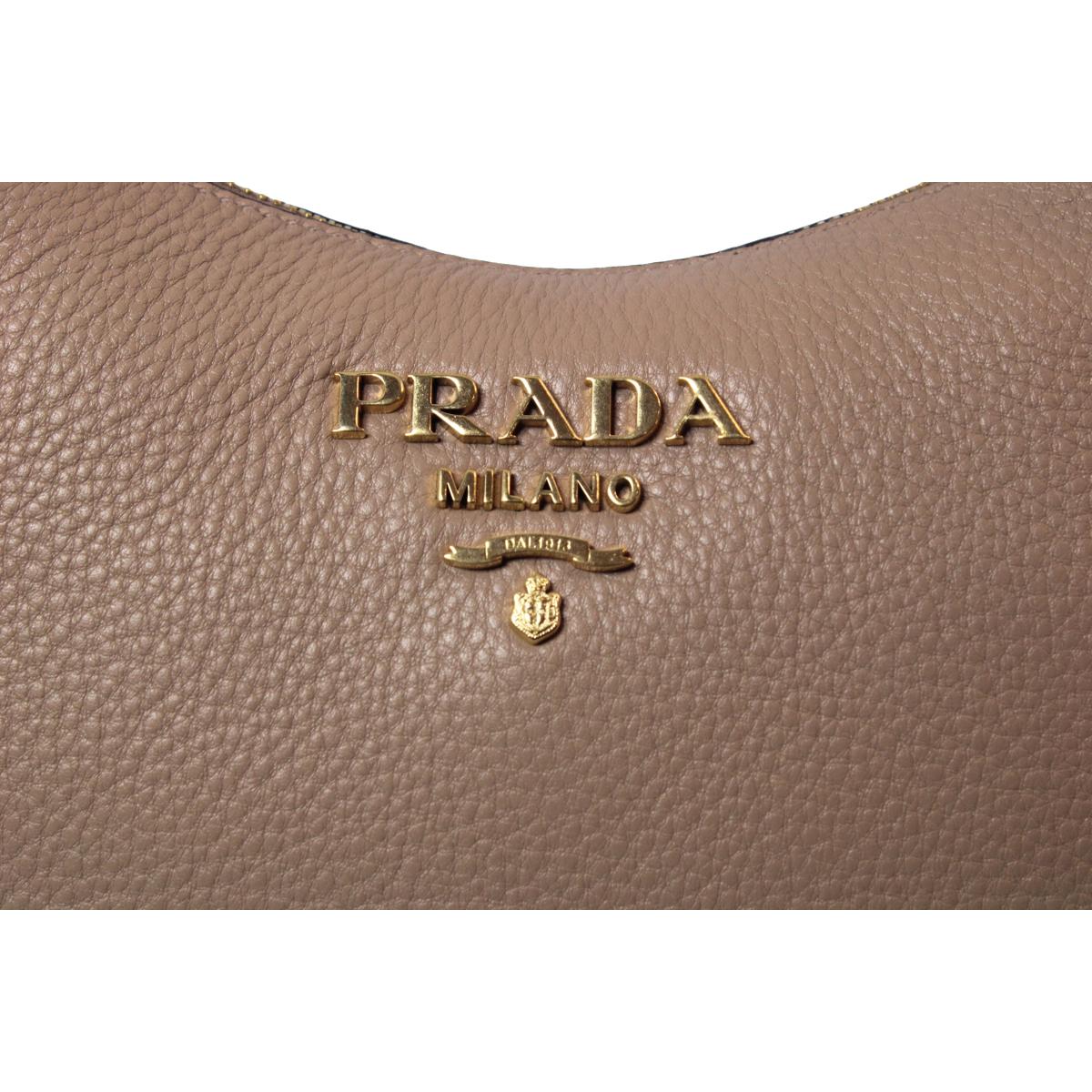 Prada Vitello Daino Tan Leather Bag Nylon Web Stripe Strap