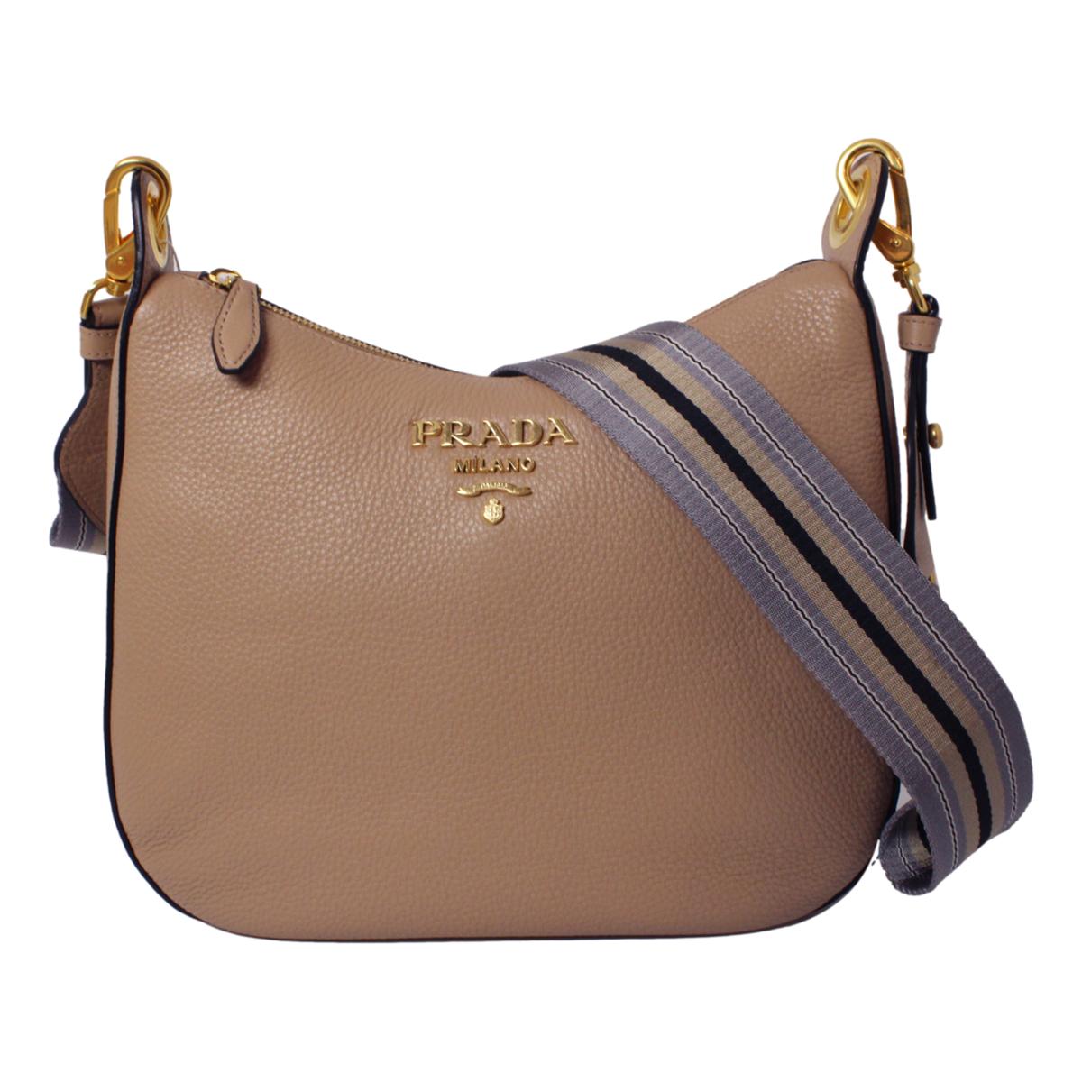 Prada Vitello Daino Tan Leather Bag Nylon Web Stripe Strap